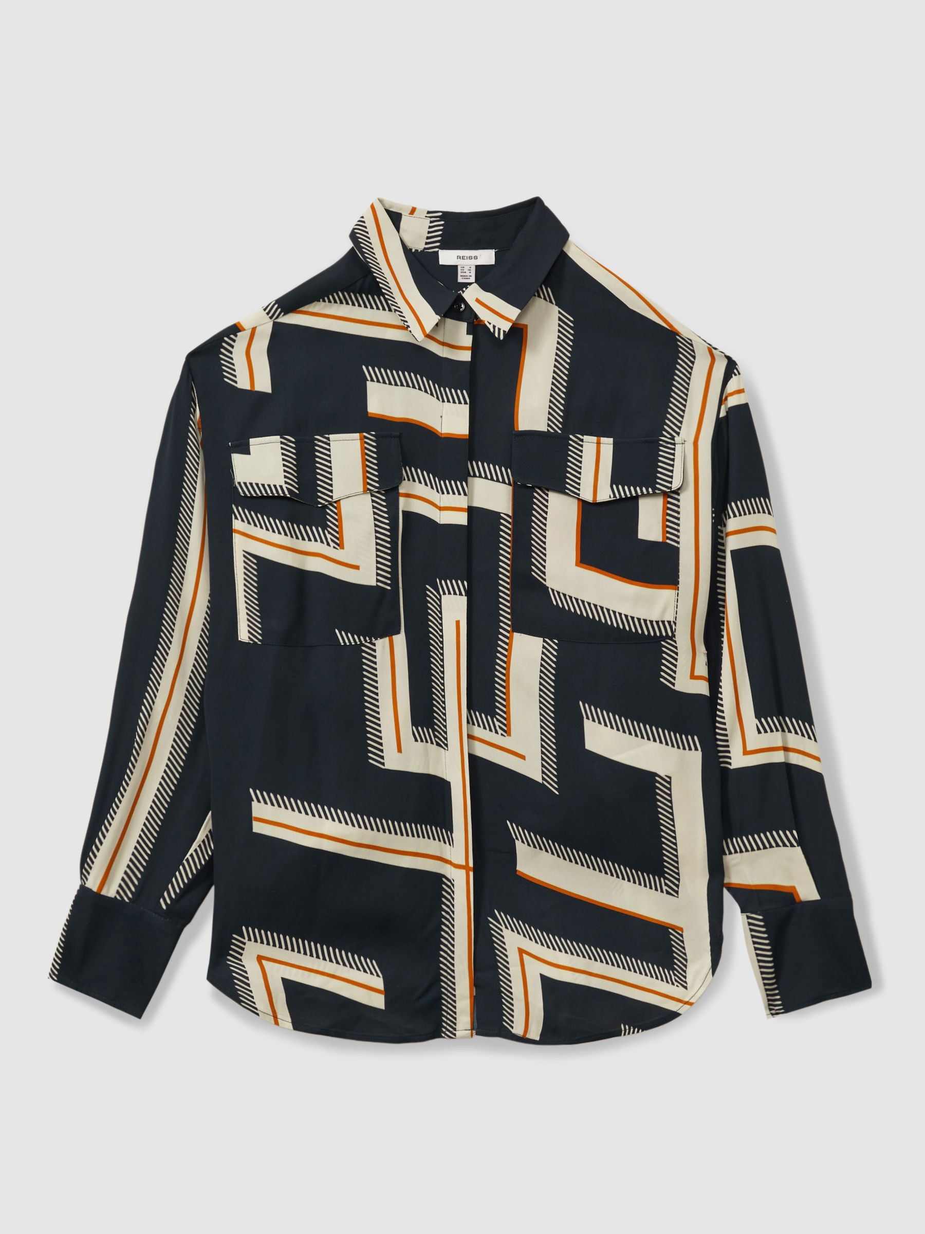 Isadora Navy Geometric Print Button Through Shirt