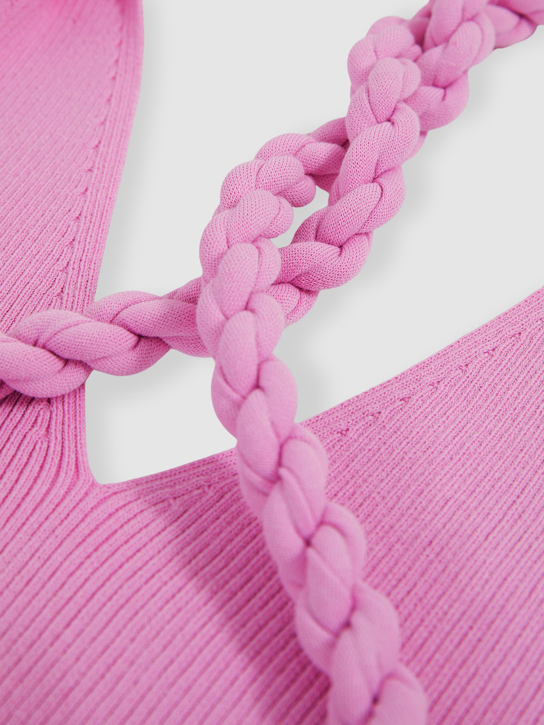 Twist-Strap Rib-Knit Vest in Pink