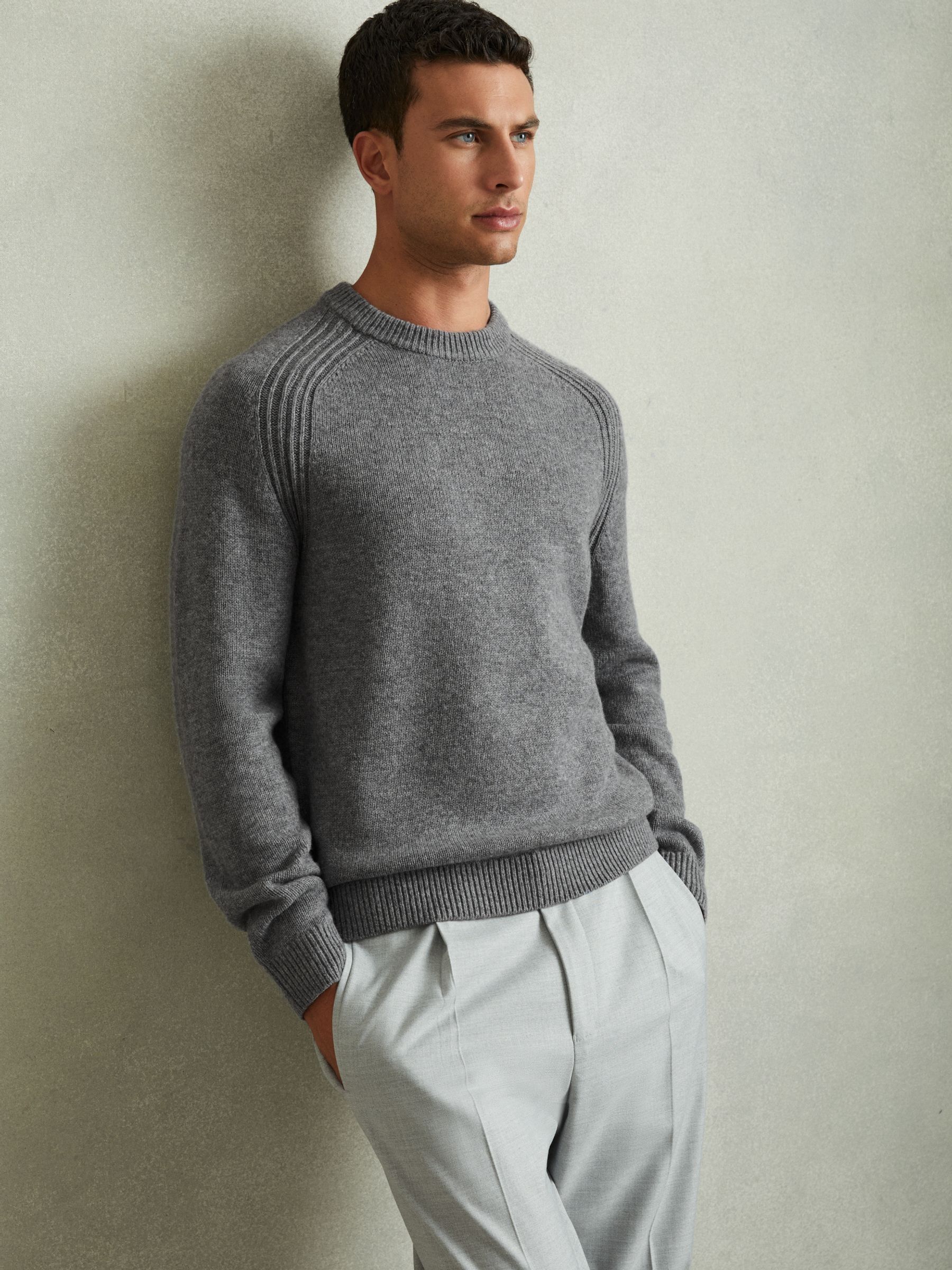 Wool-Blend Raglan-Sleeve Jumper in Mid Grey Melange