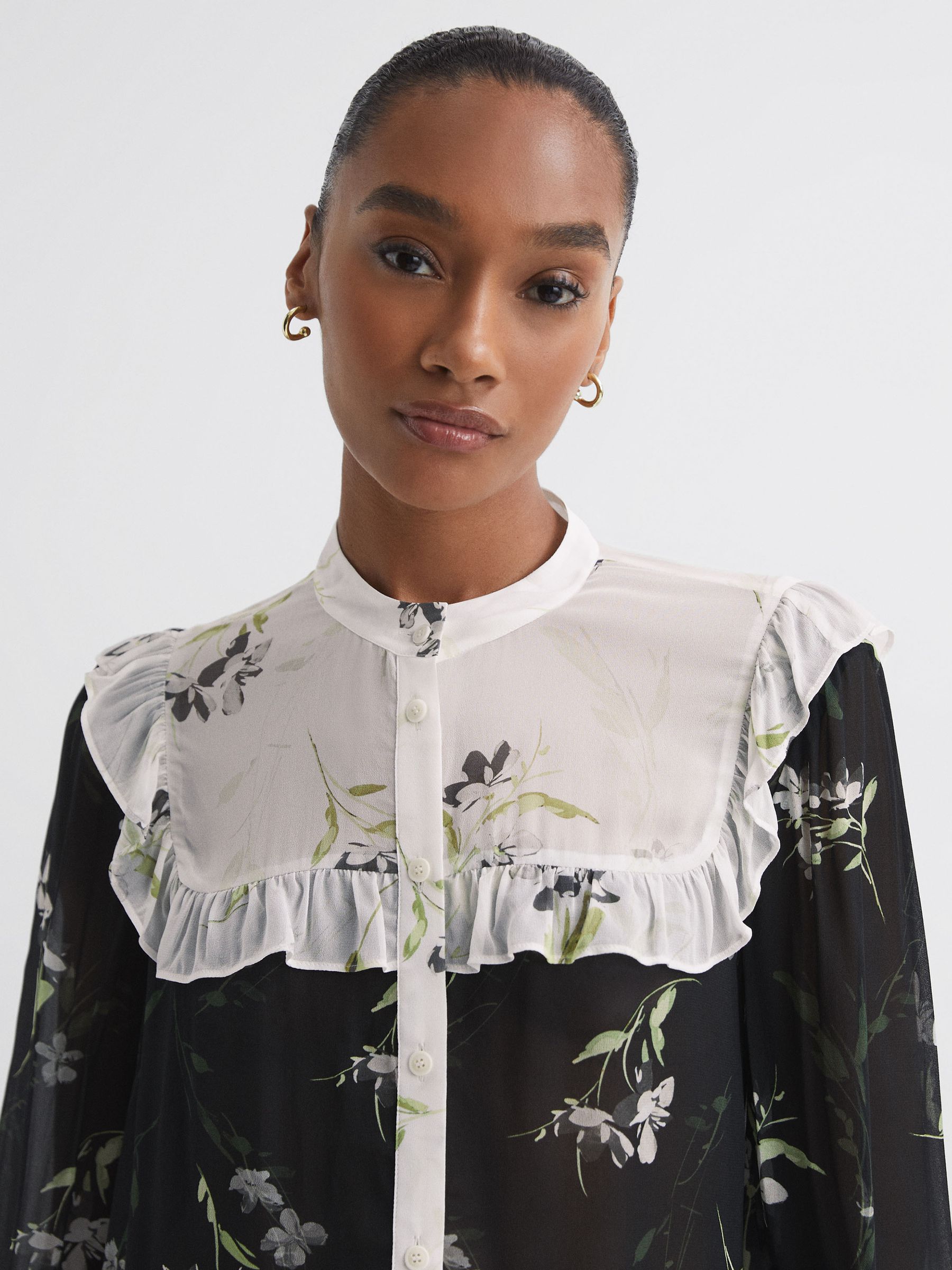 Florere Sheer Floral Blouse in Black
