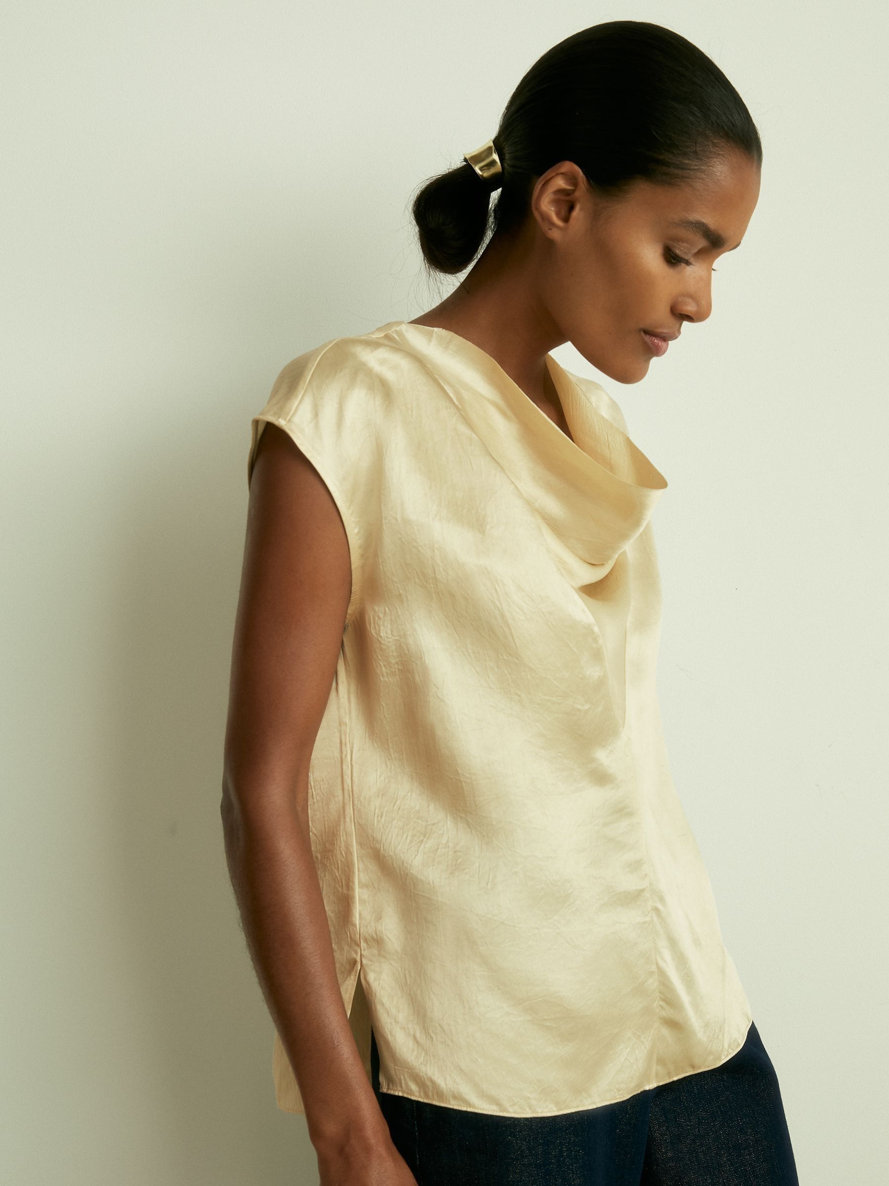 Satin Cowl-Neck Top in Cream