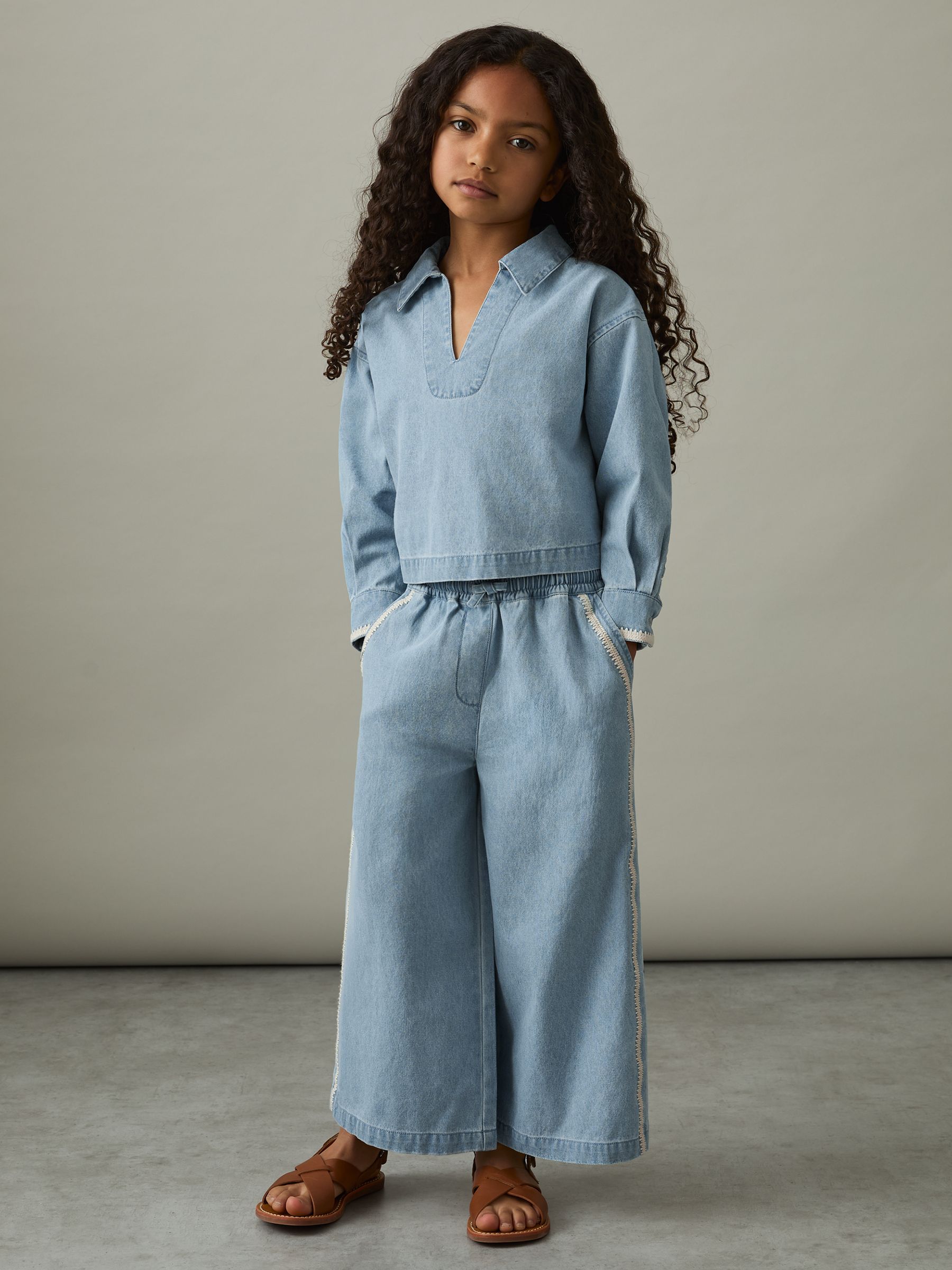 9-13 yrs Chambray Collared Top in Light Blue