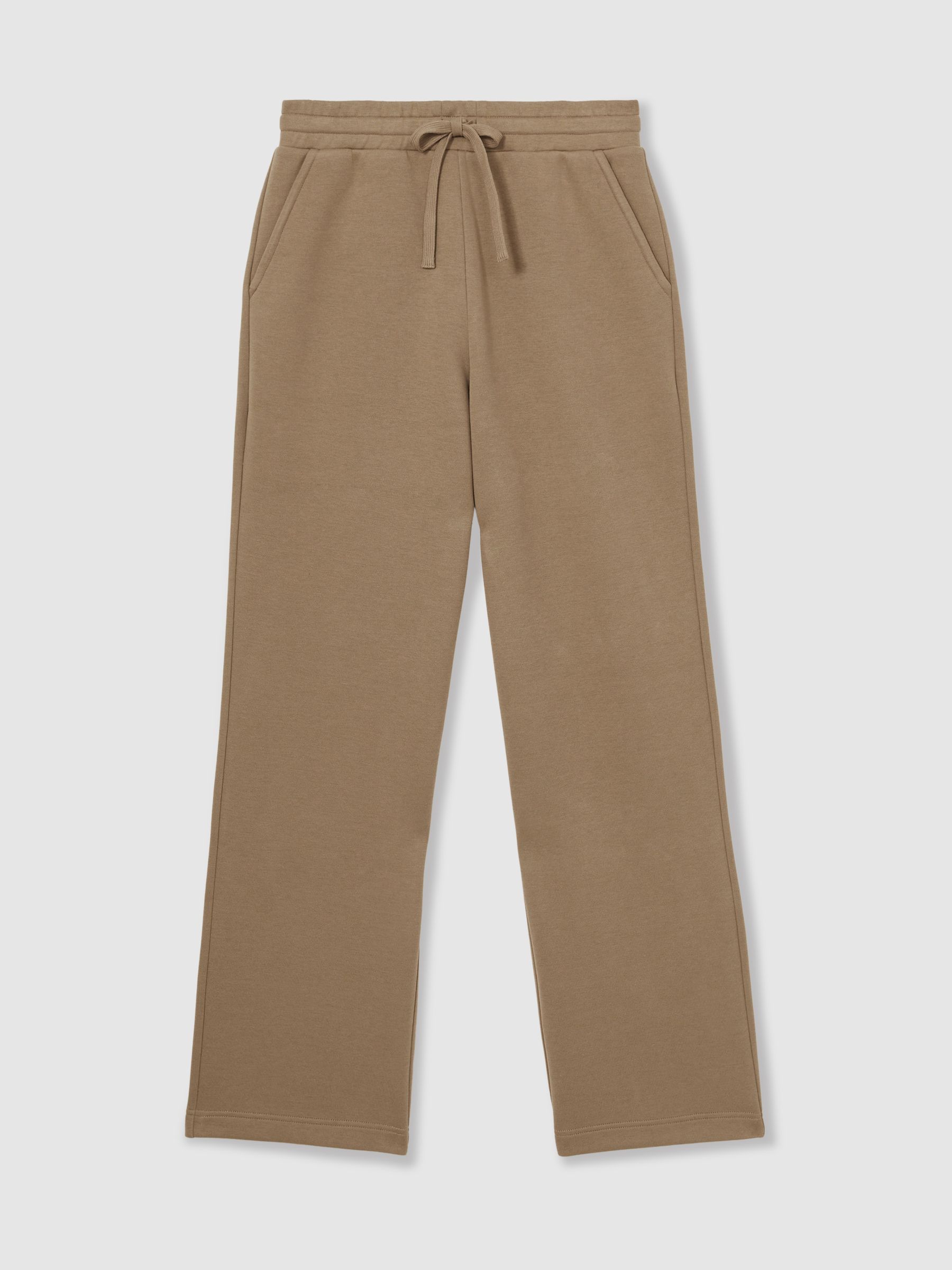 Cotton-Blend Interlock Wide-Leg Joggers in Camel
