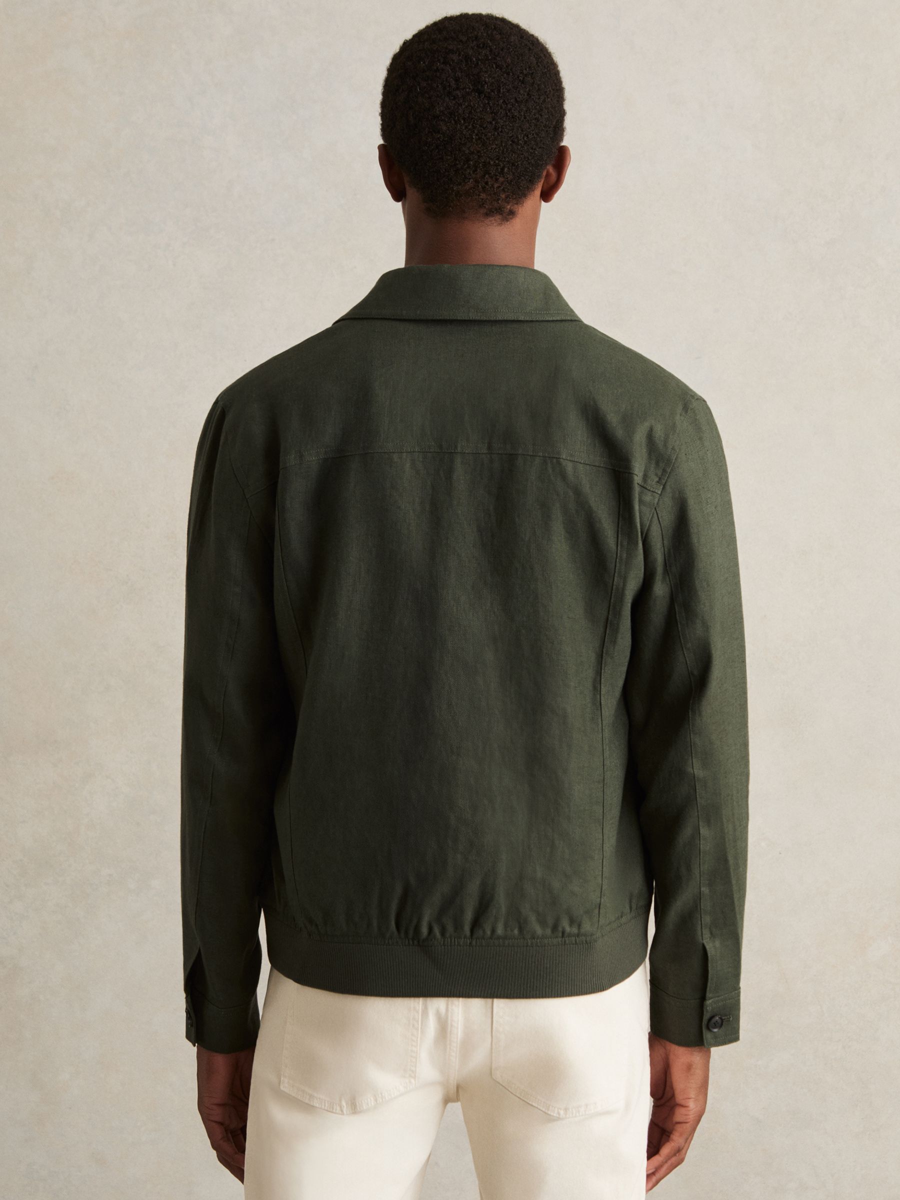Linen Four-Pocket Jacket in Khaki Green