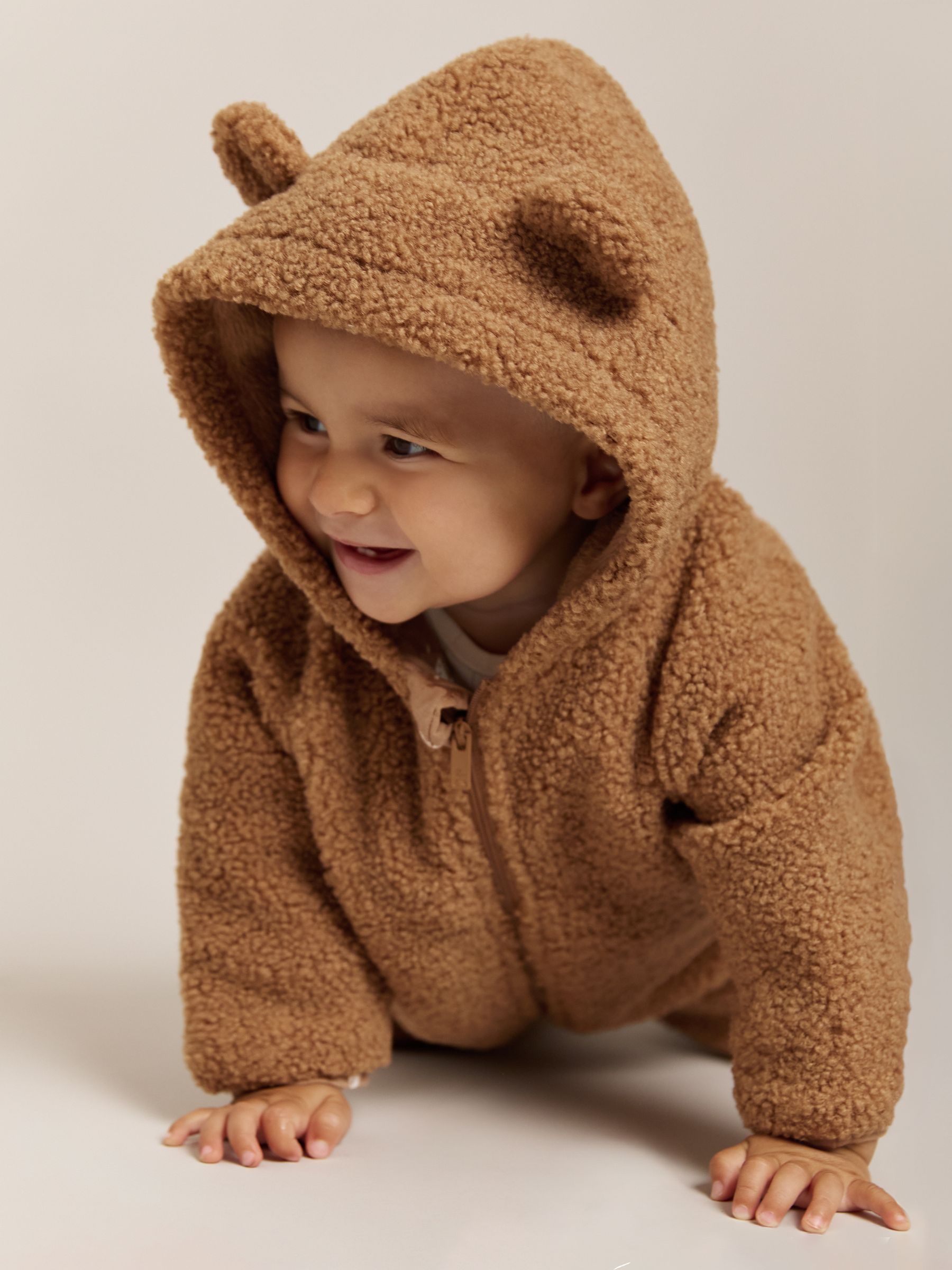 Hooded Fleece Pramsuit in Neutral