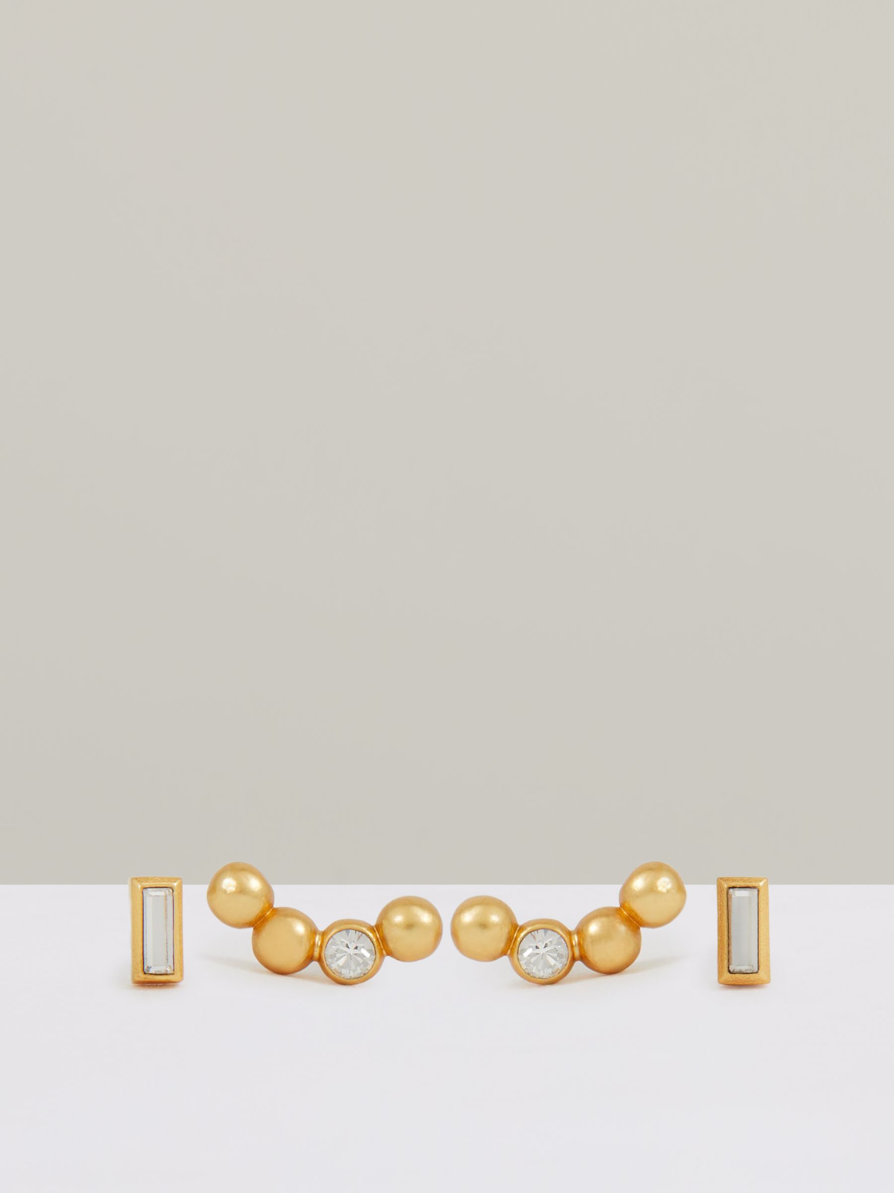 Micro Baguette And Crystal Stud Earrings Set in Gold Tone
