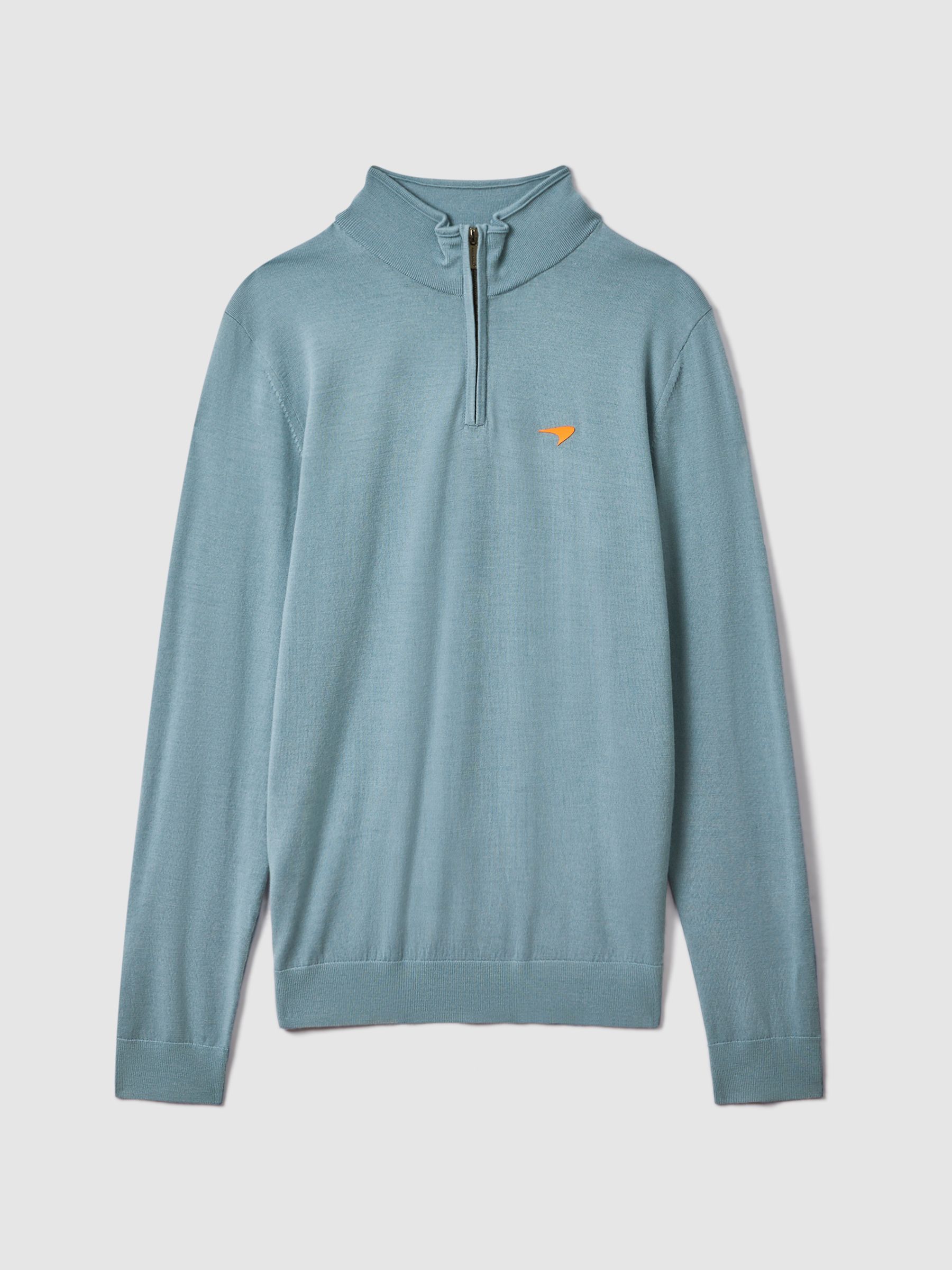 McLaren F1 Merino Half-Zip Funnel Neck Jumper in Soft Blue