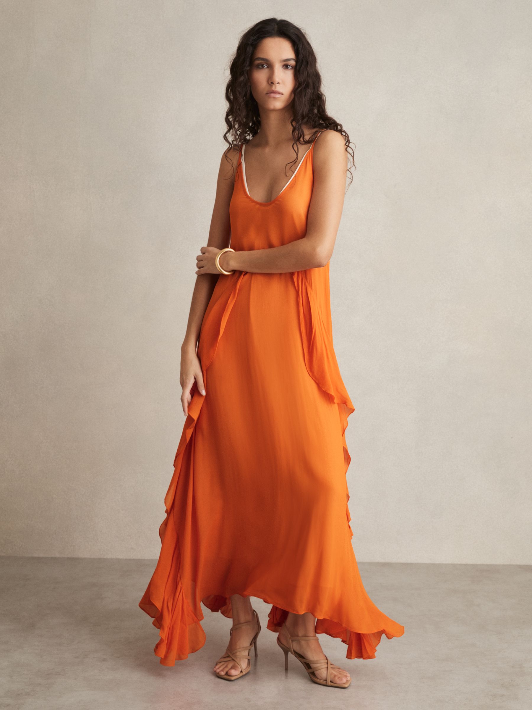 Ruffle Detail Maxi Dress in Orange