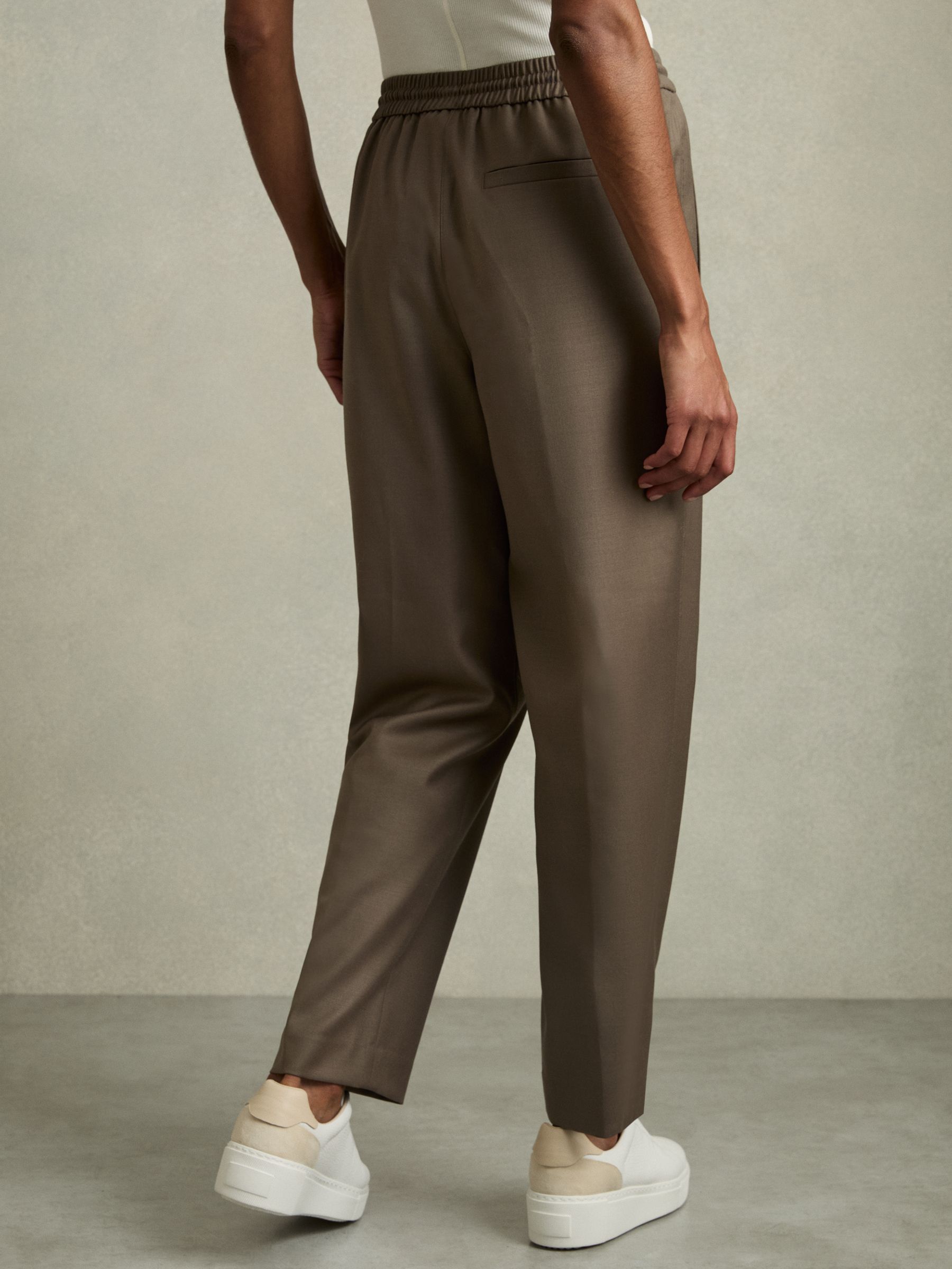 Wool-Blend Drawstring-Waist Tapered Trousers in Mink Neutral
