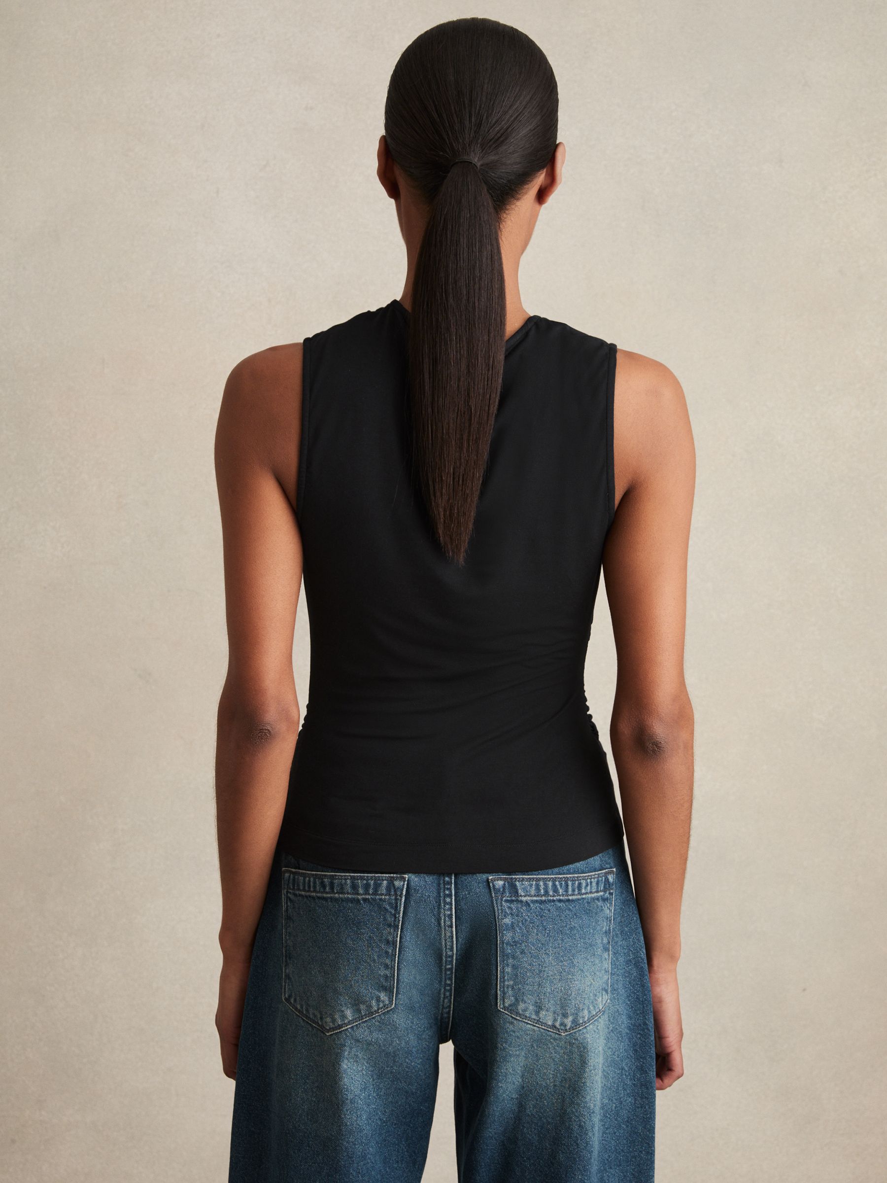 Stretch-Modal Ruched Vest in Black