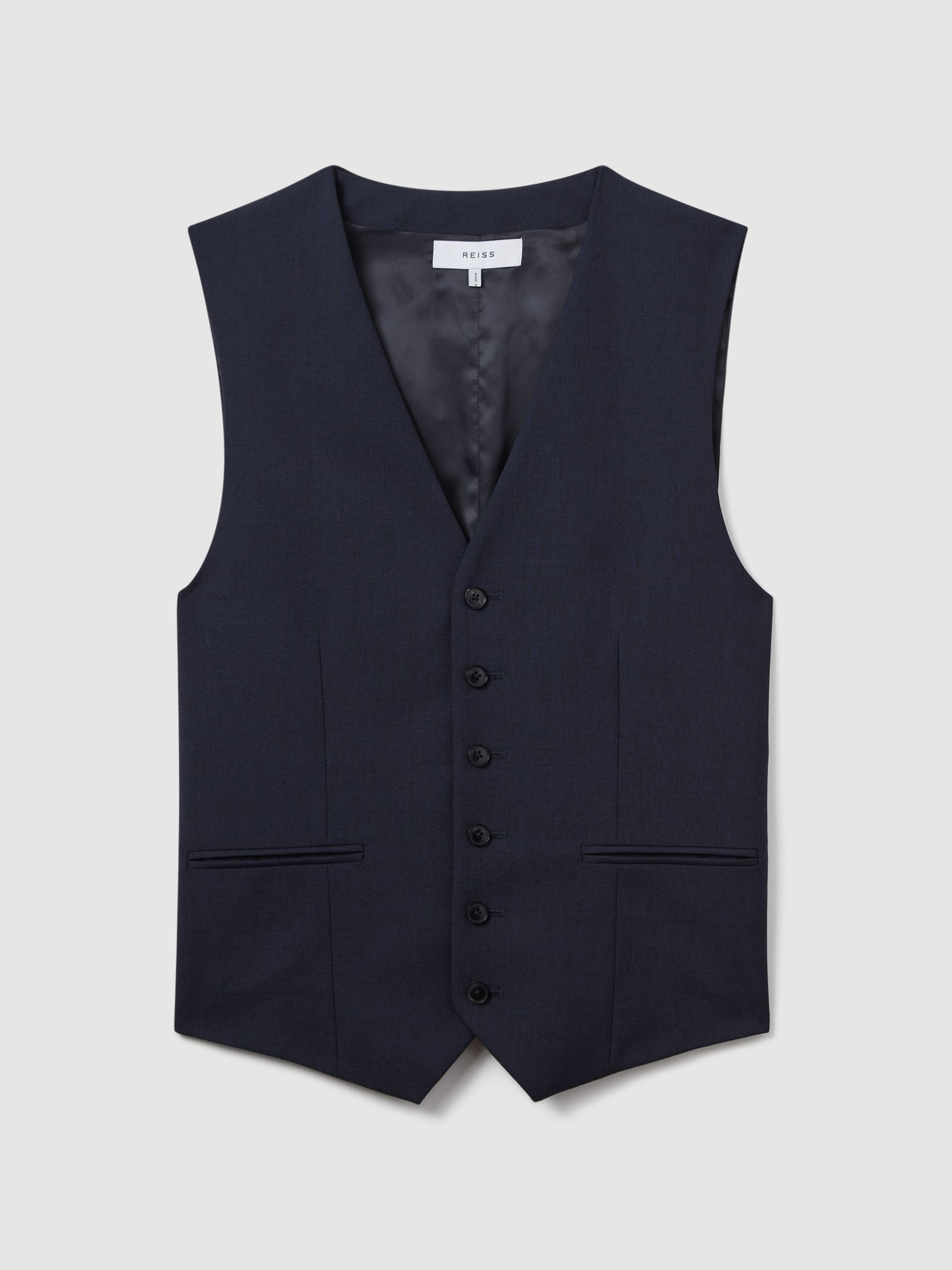 Classic Slim Fit Wool Horseshoe Waistcoat in Navy