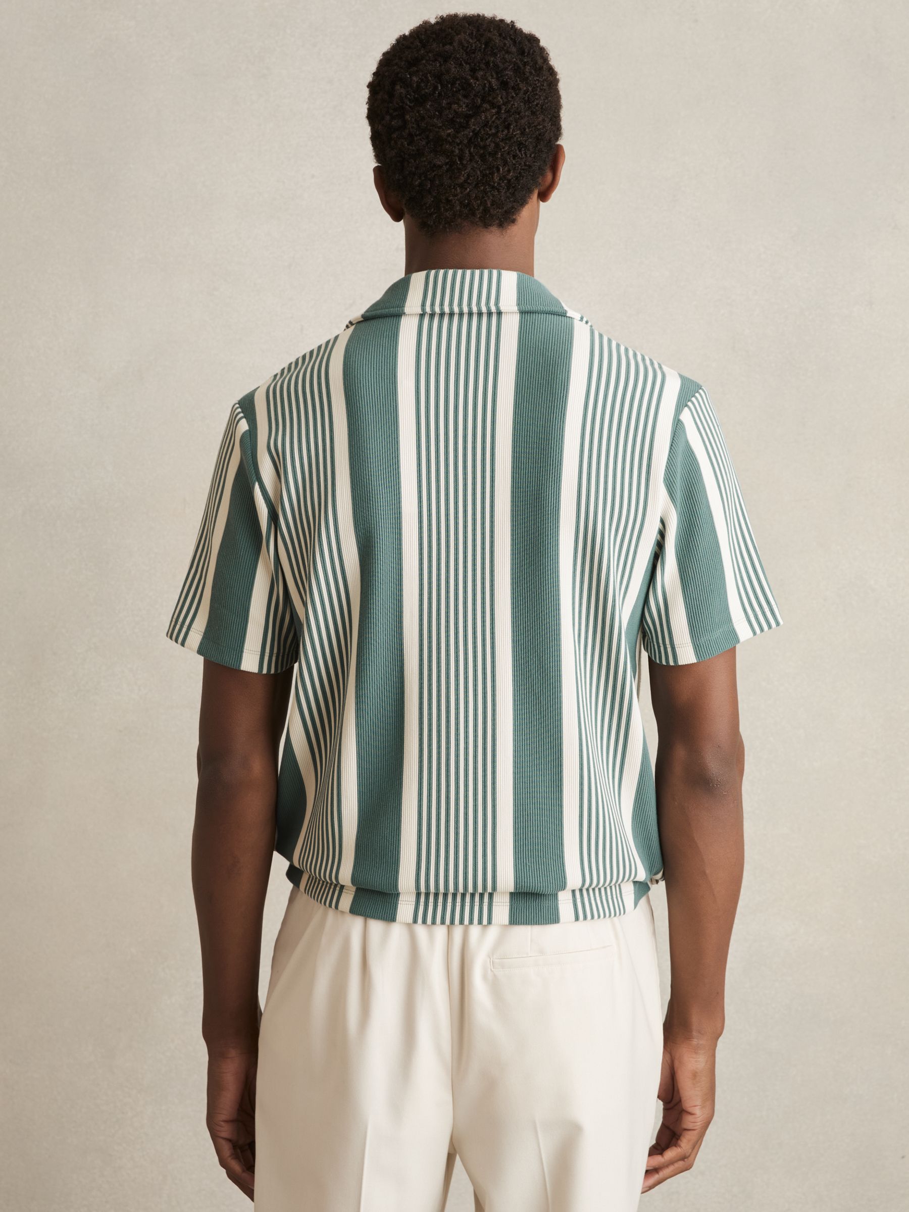 Stripe Ribbed Cuban Collar Shirt in Sage/White