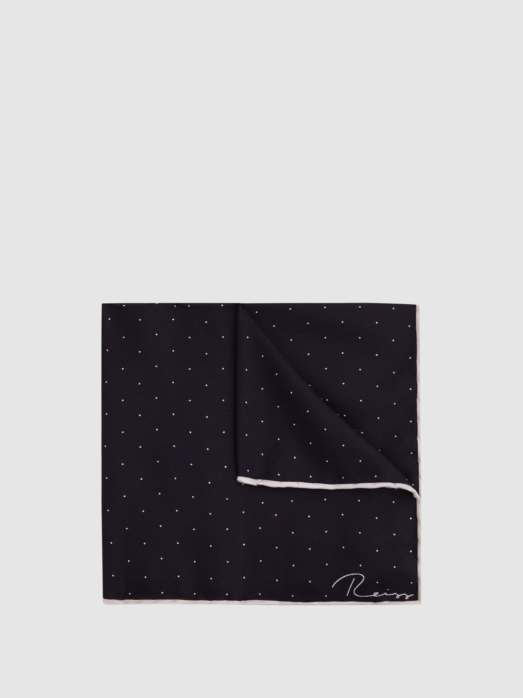 Polka Dot Silk Pocket Square in Navy