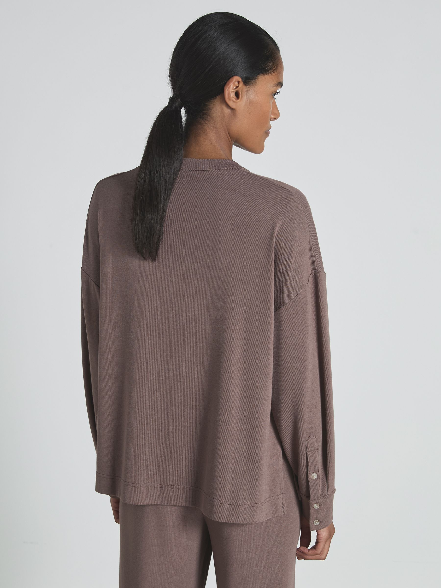 Thermal Jersey Grandad-Collar Shirt in Dark Mink