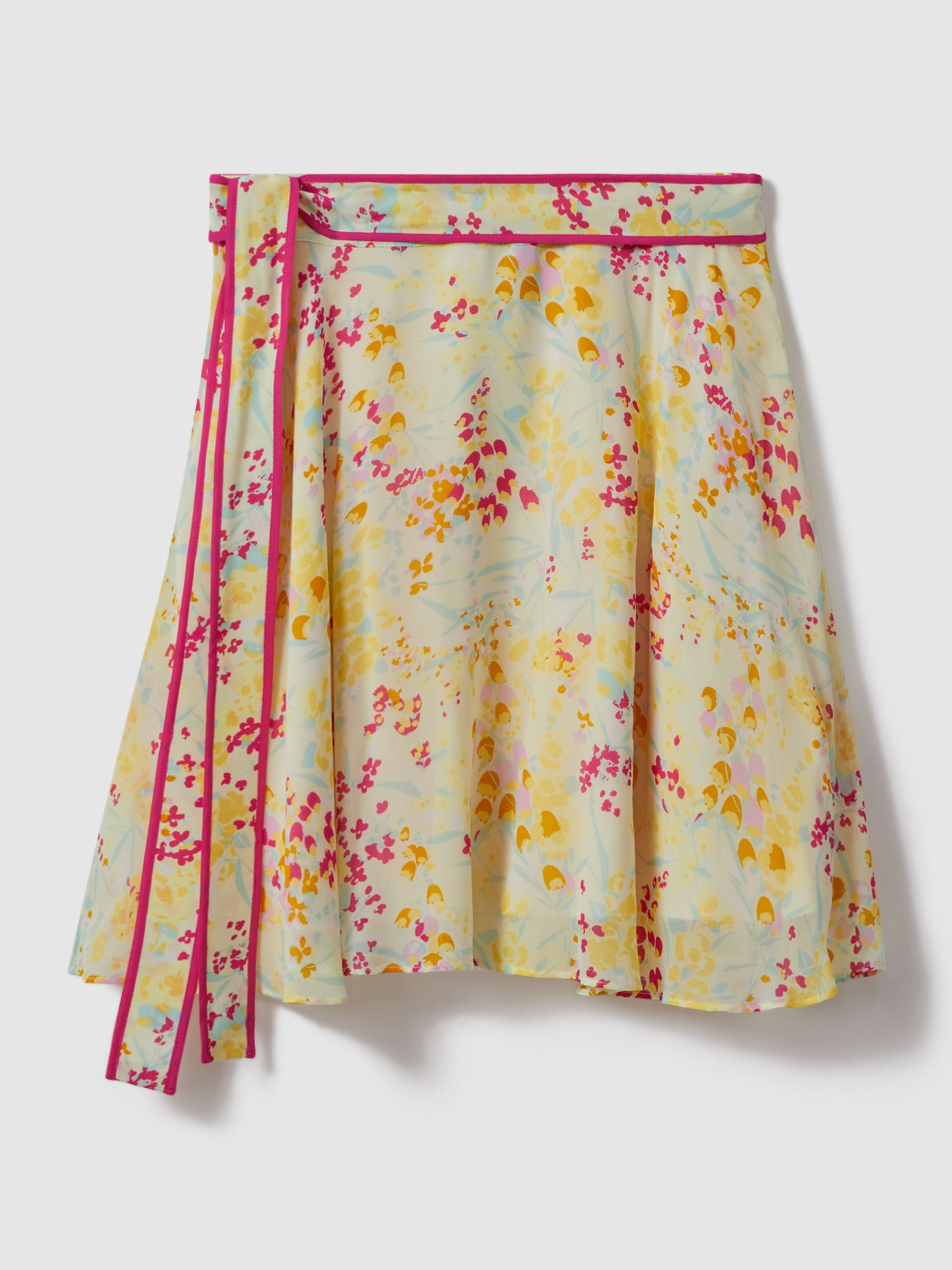 Floral Print Tie Waist Mini Skirt in Pink/Yellow