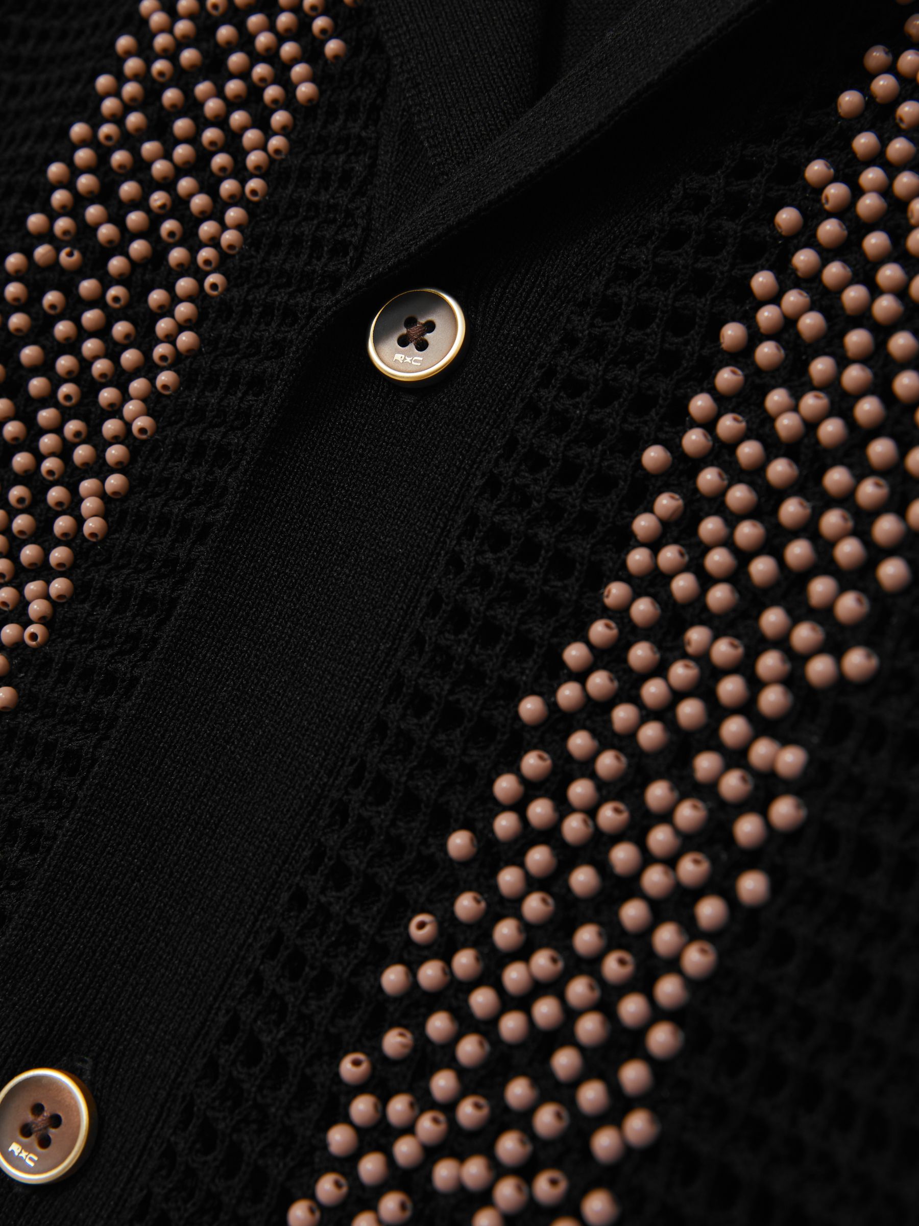 Reiss | Ché Beaded Crochet Shirt in Black