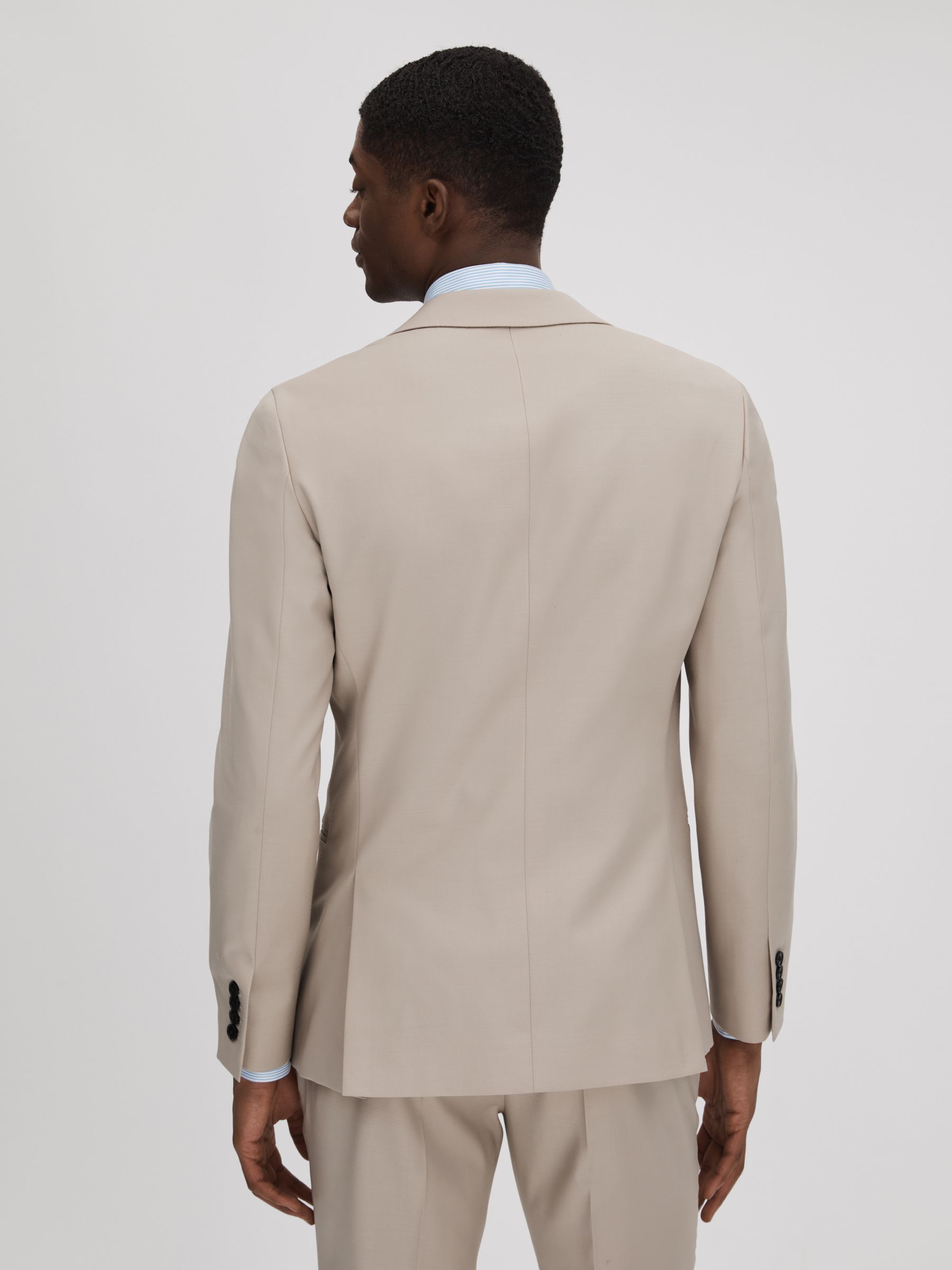 Slim Fit Wool Blend Single Breasted Blazer in Stone