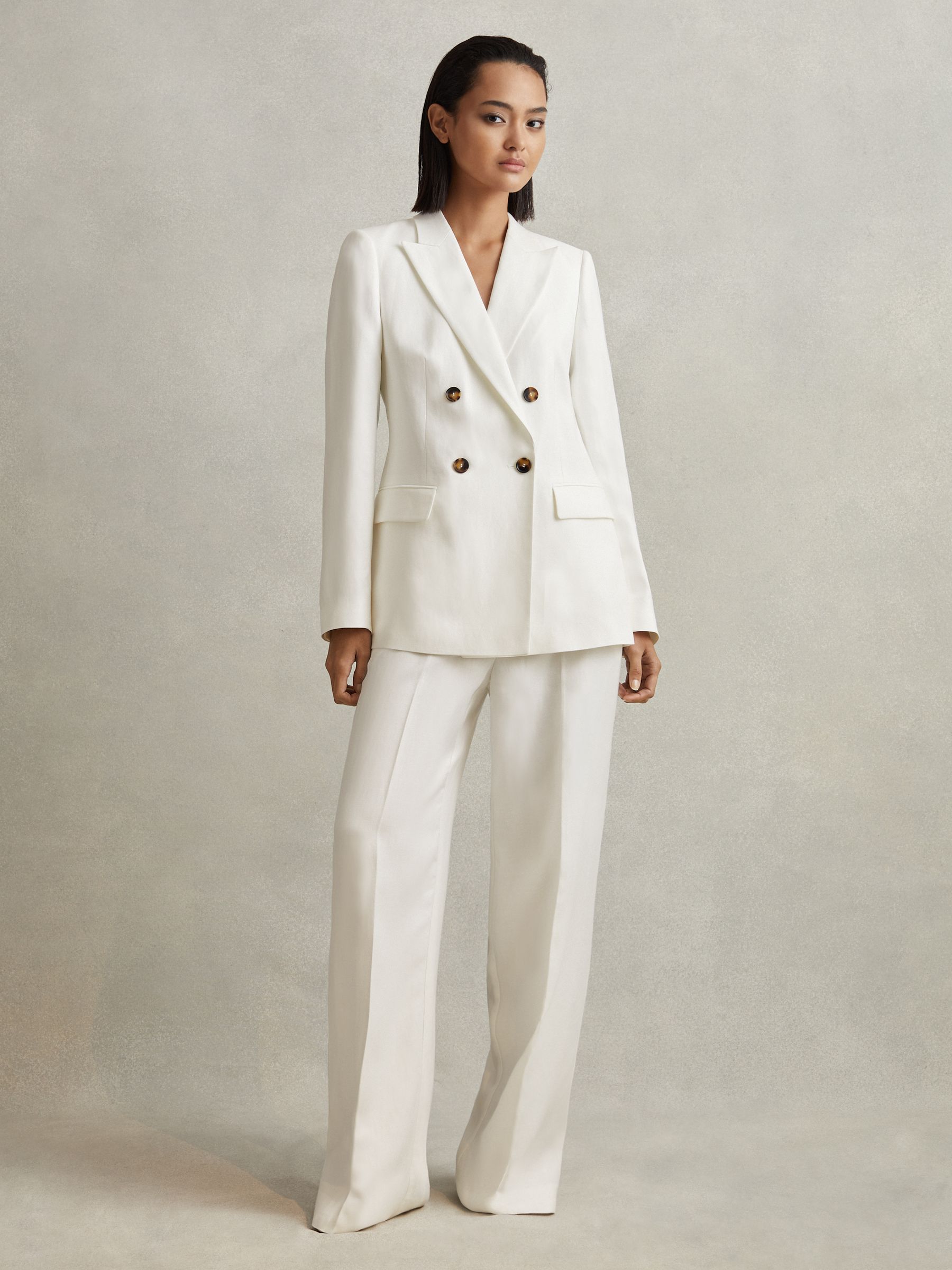 Viscose-Linen Double Breasted Suit Blazer in White