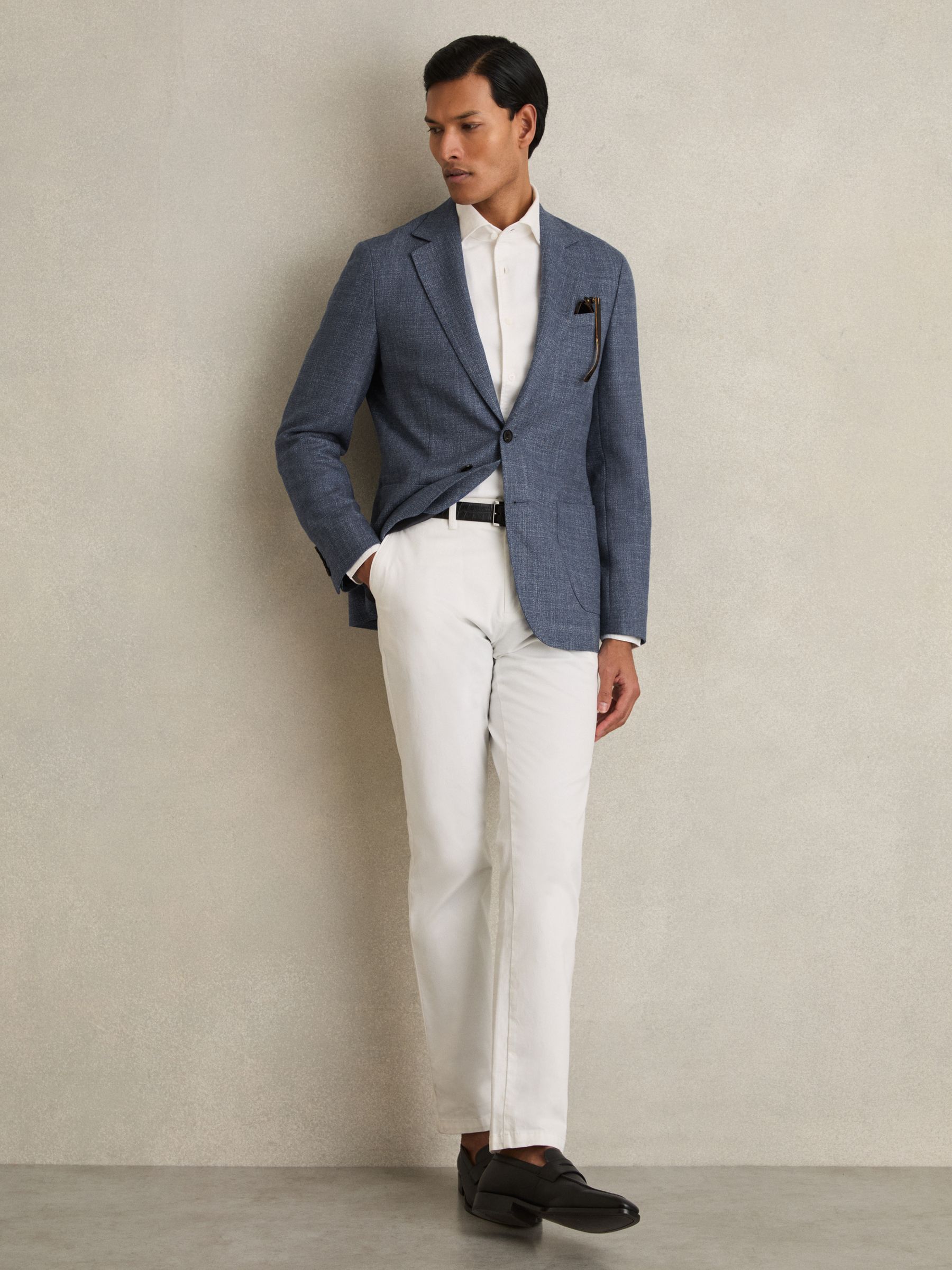 Slim-Fit Single-Breasted Wool-Blend Textured Blazer in Blue