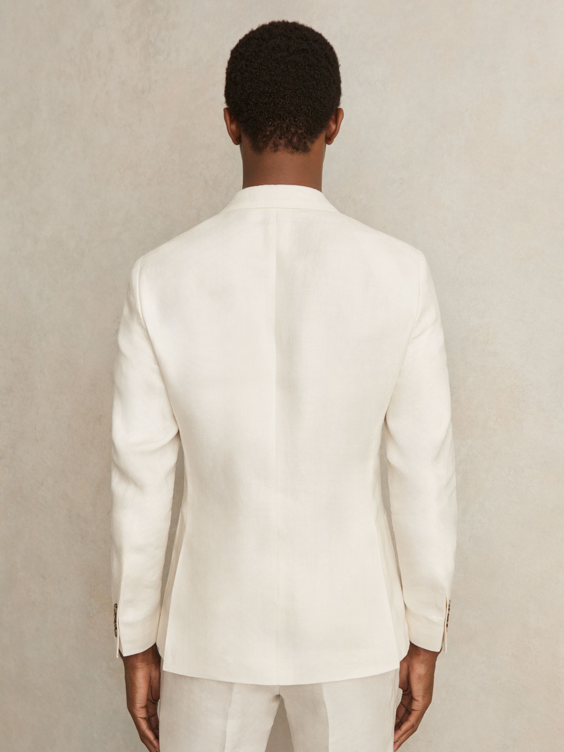 Linen Double-Breasted Suit Blazer Slim-Fit in Herringbone in White