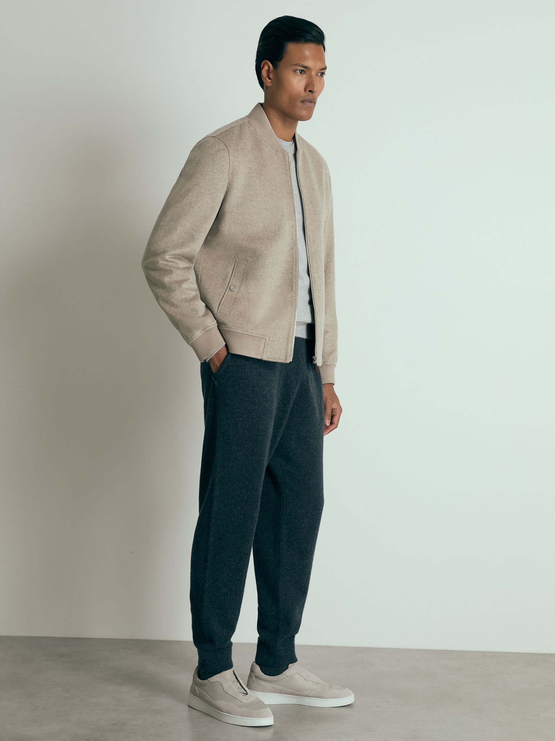 100% Cashmere Bomber Jacket in Oatmeal