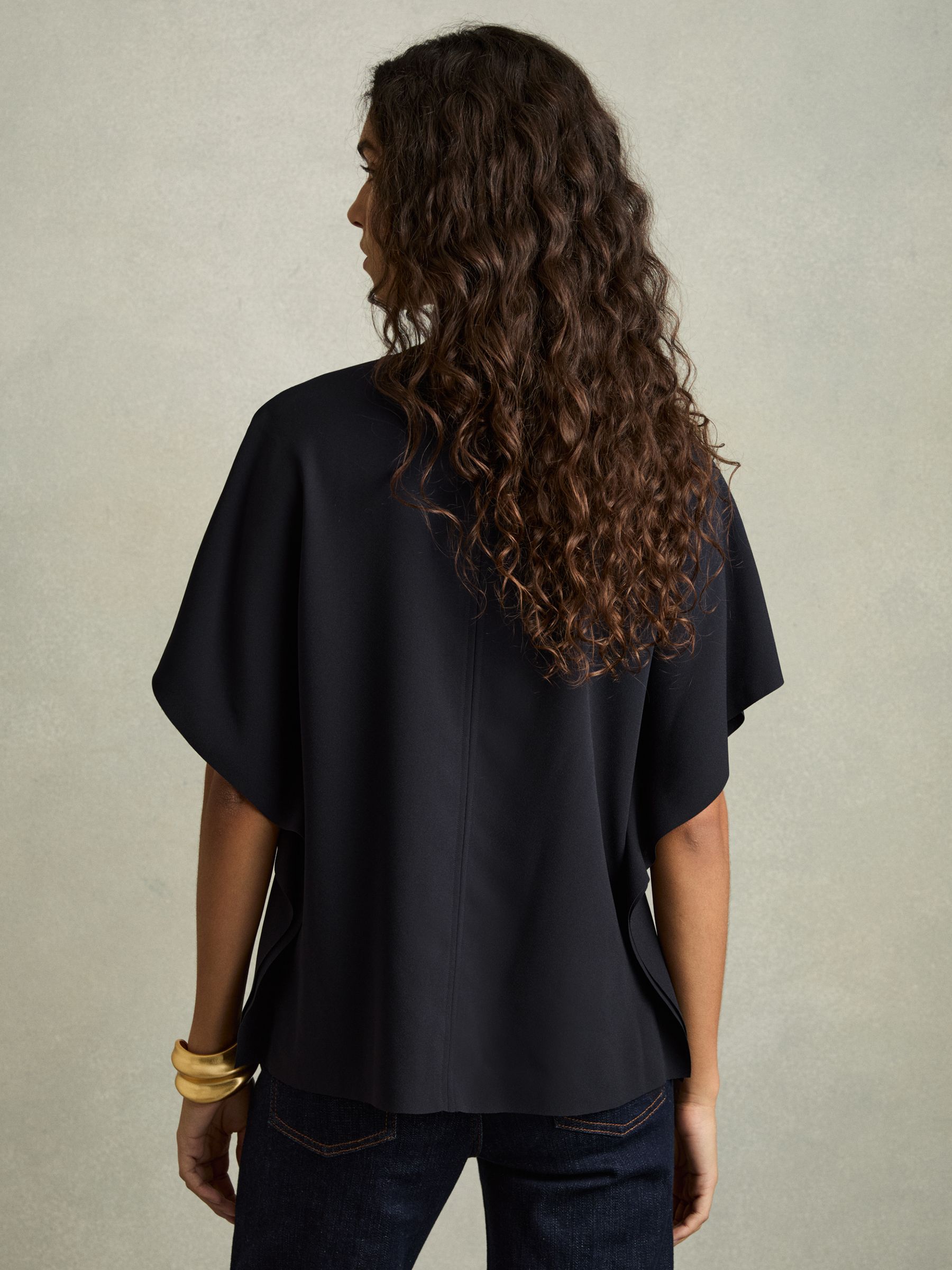 Draped Sleeve Top in Navy