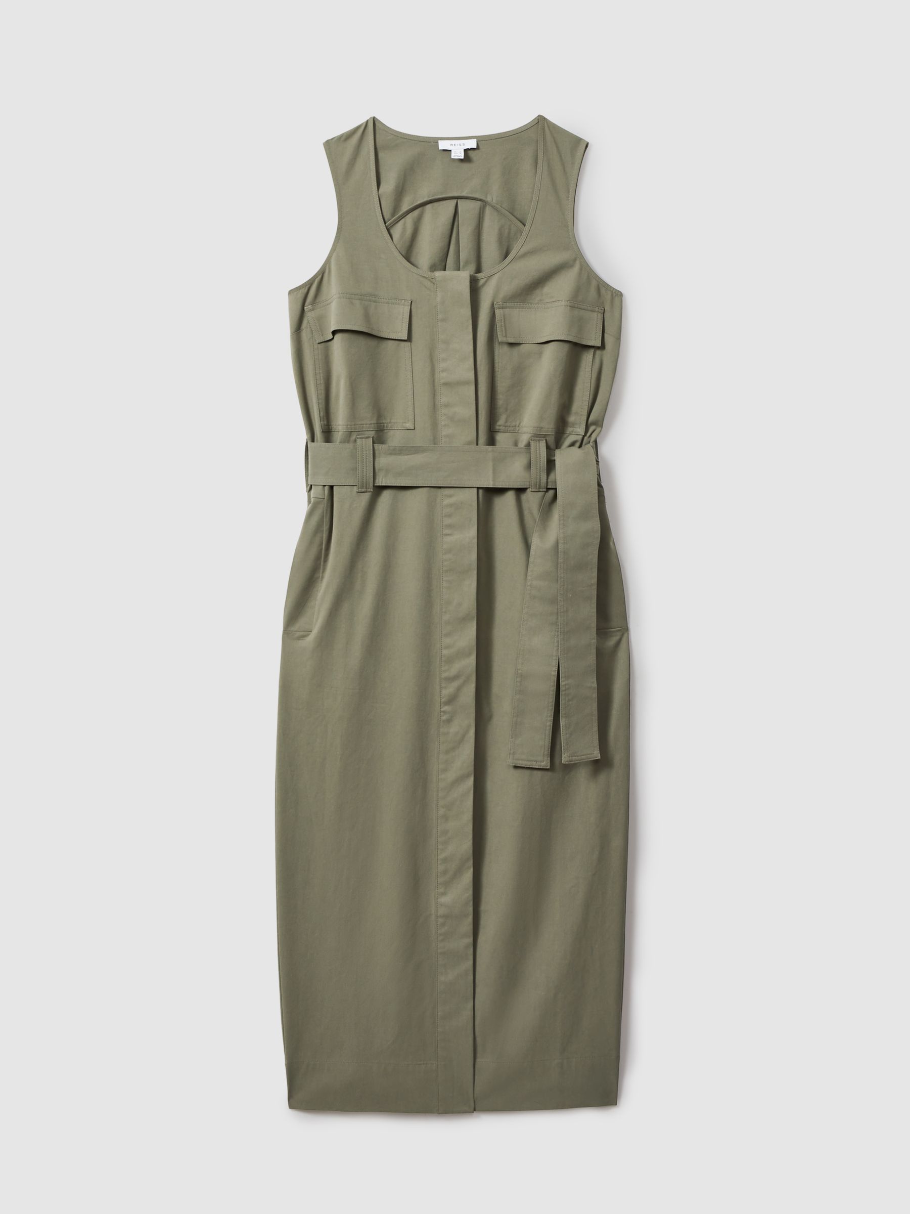 Utility Belted Midi Dress in Sage