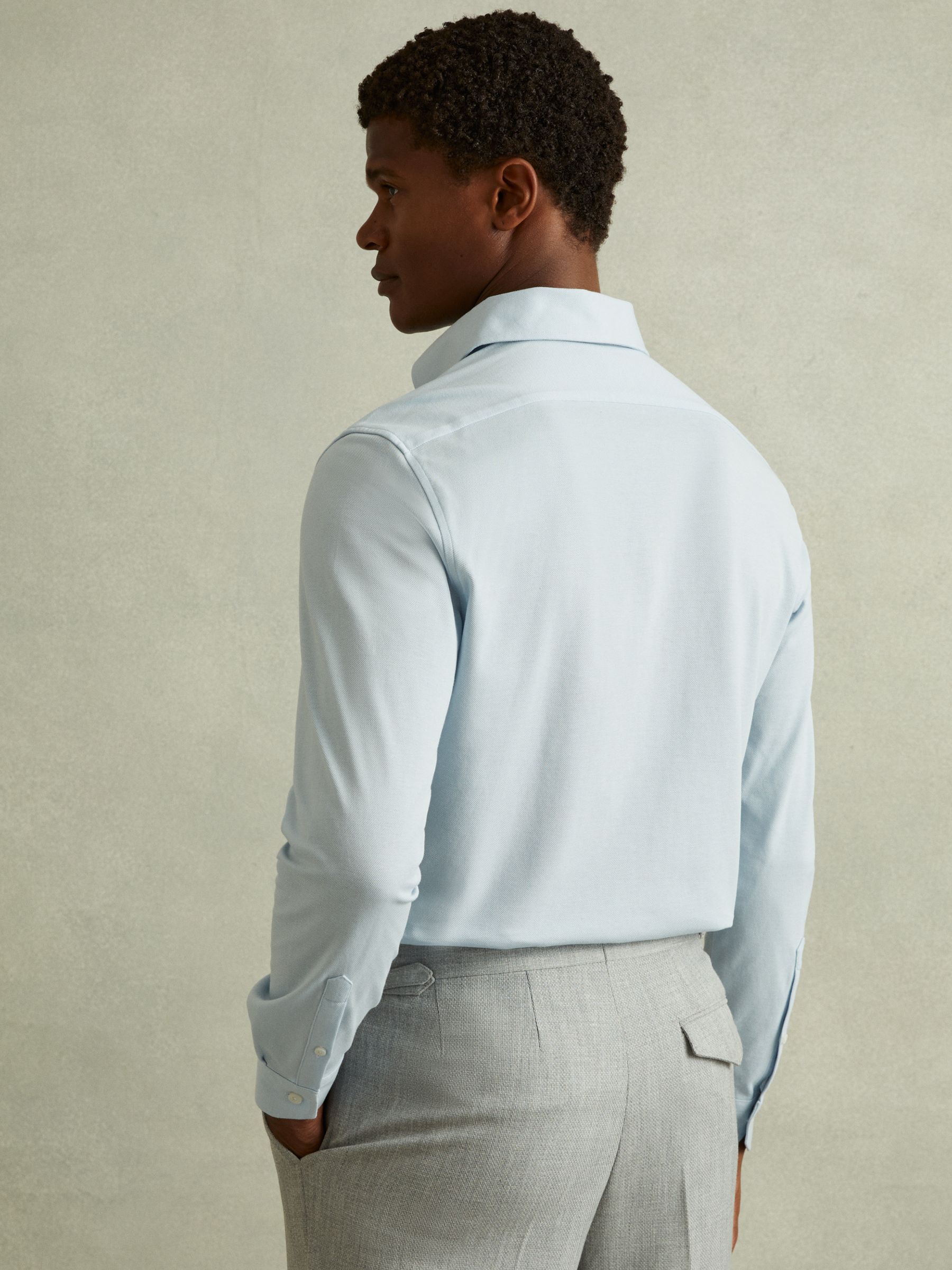 Garment Dyed Cotton Pique Oxford Shirt in Soft Blue