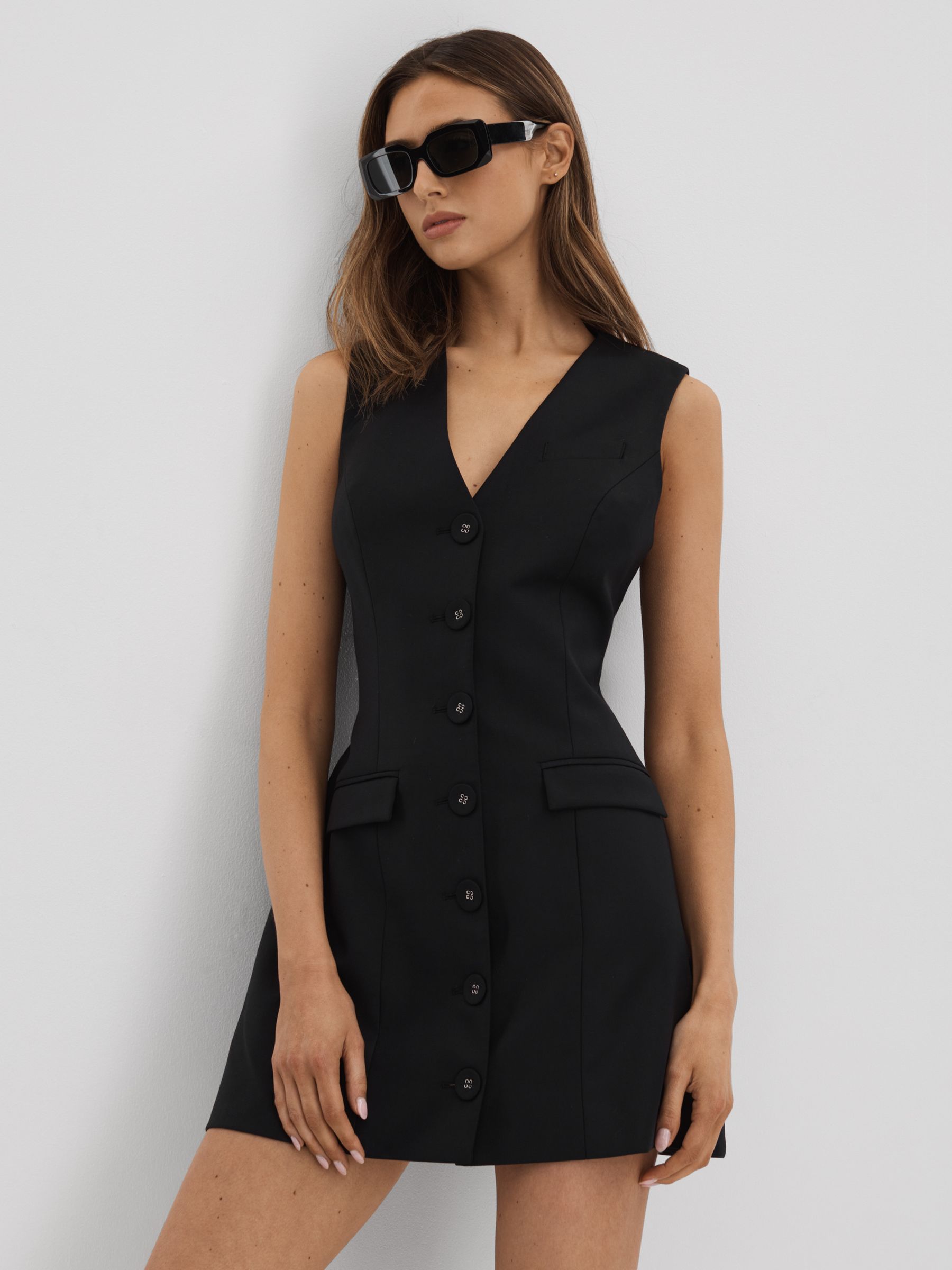 Anna Quan Single Breasted Mini Dress in Black