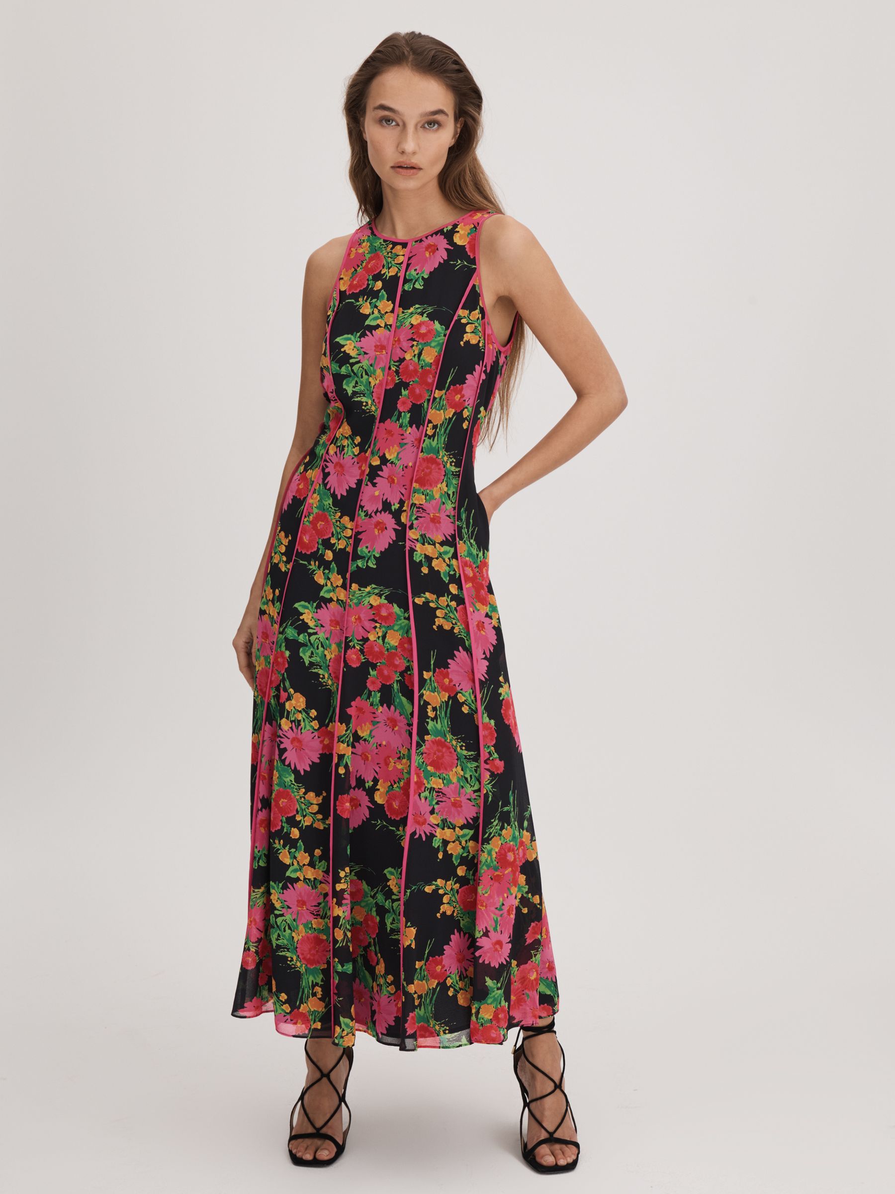 Florere Printed Panel Midi Dress in Pink/Black