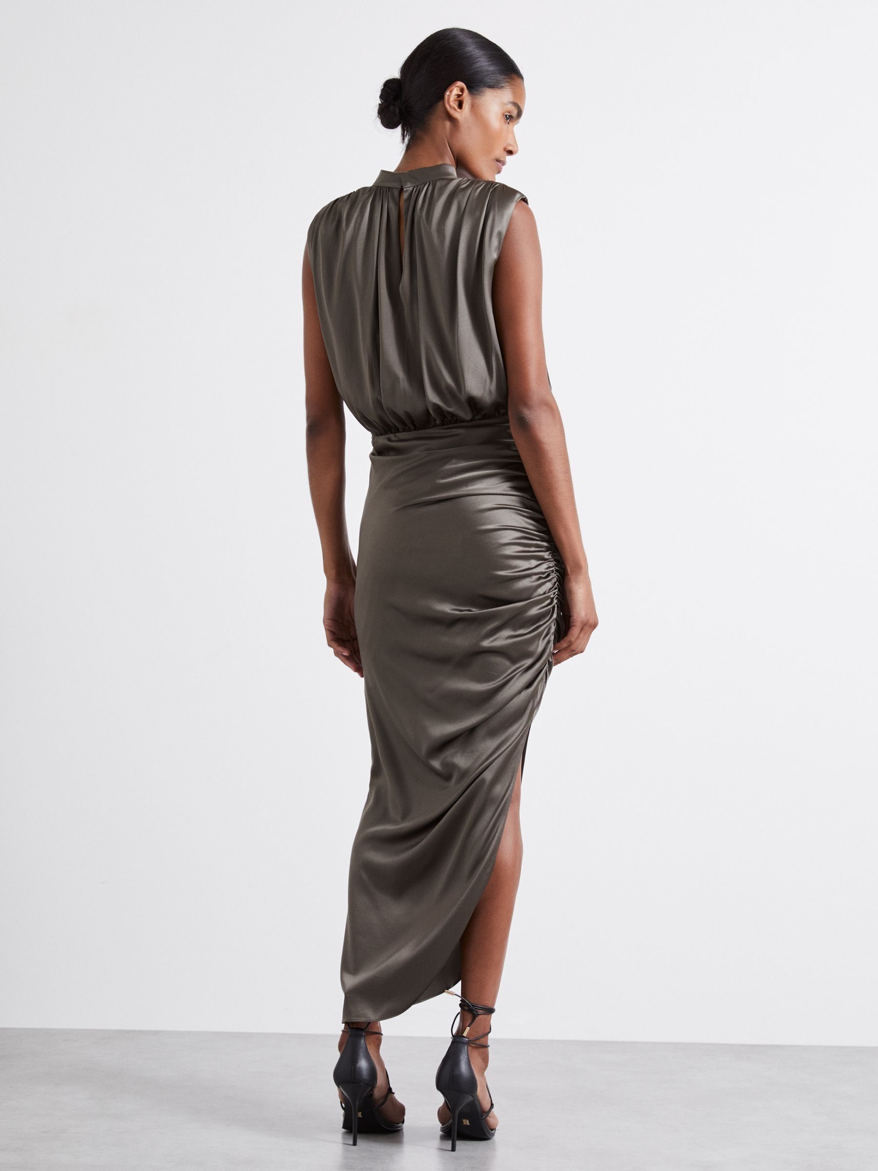 Atelier Ruched Silk-Blend Satin Dress in Silver