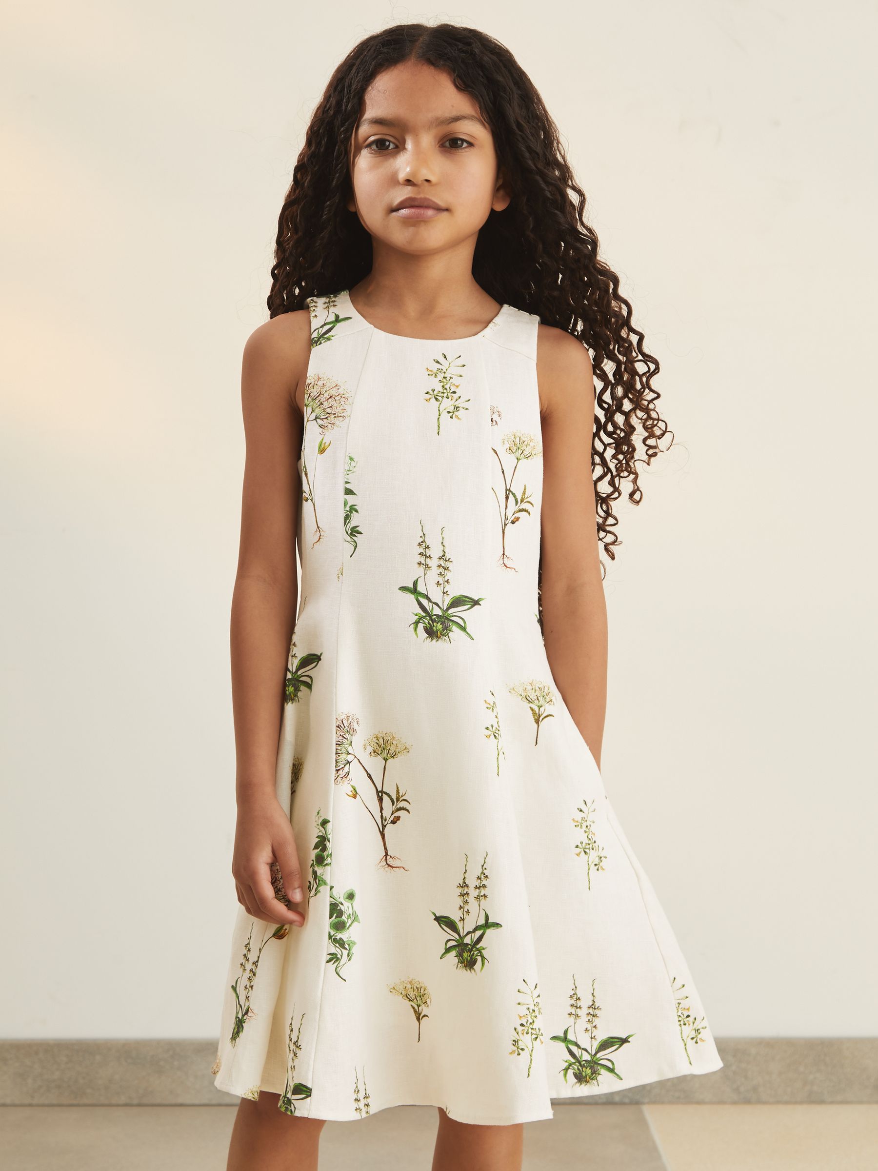 13-14 yrs Reiss | NYBG Linen Floral Flared Dress in Ivory