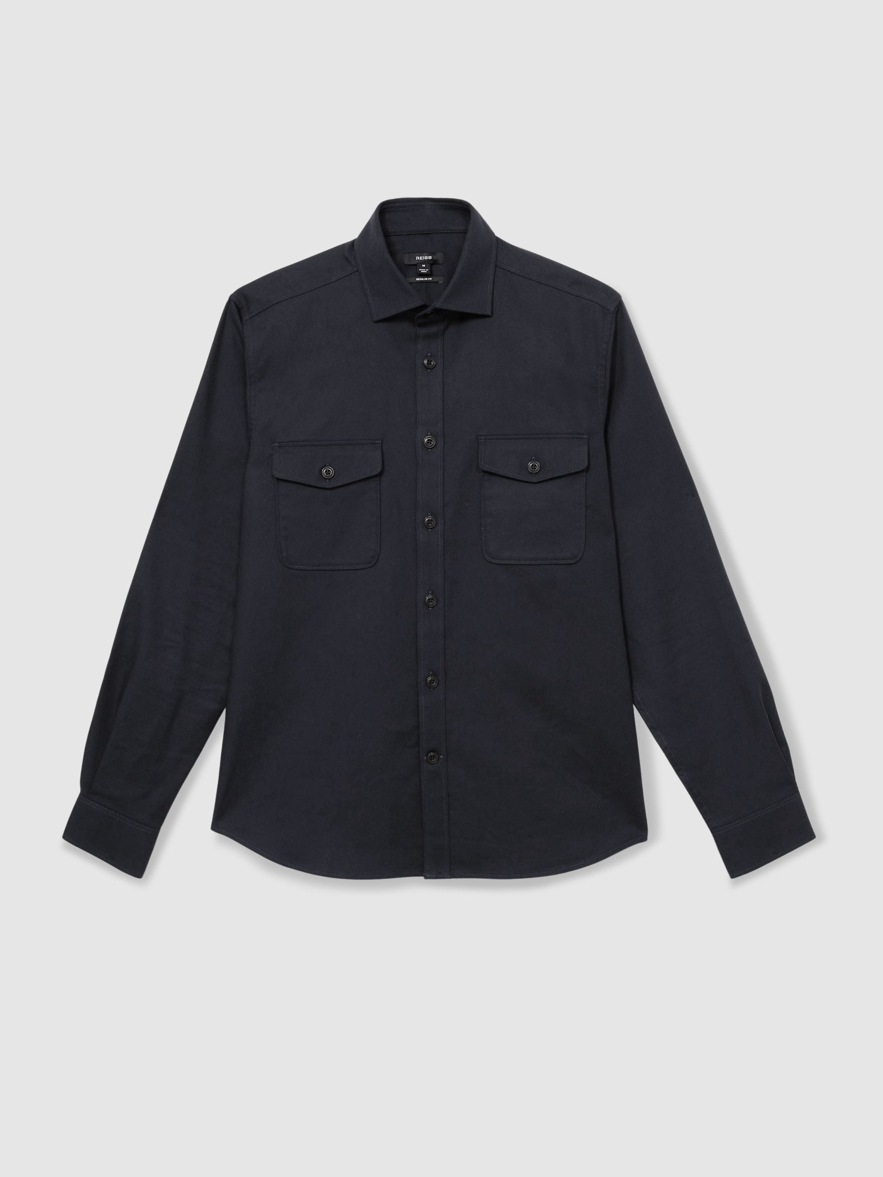 Stretch-Cotton Twill Twin-Pocket Overshirt in Navy