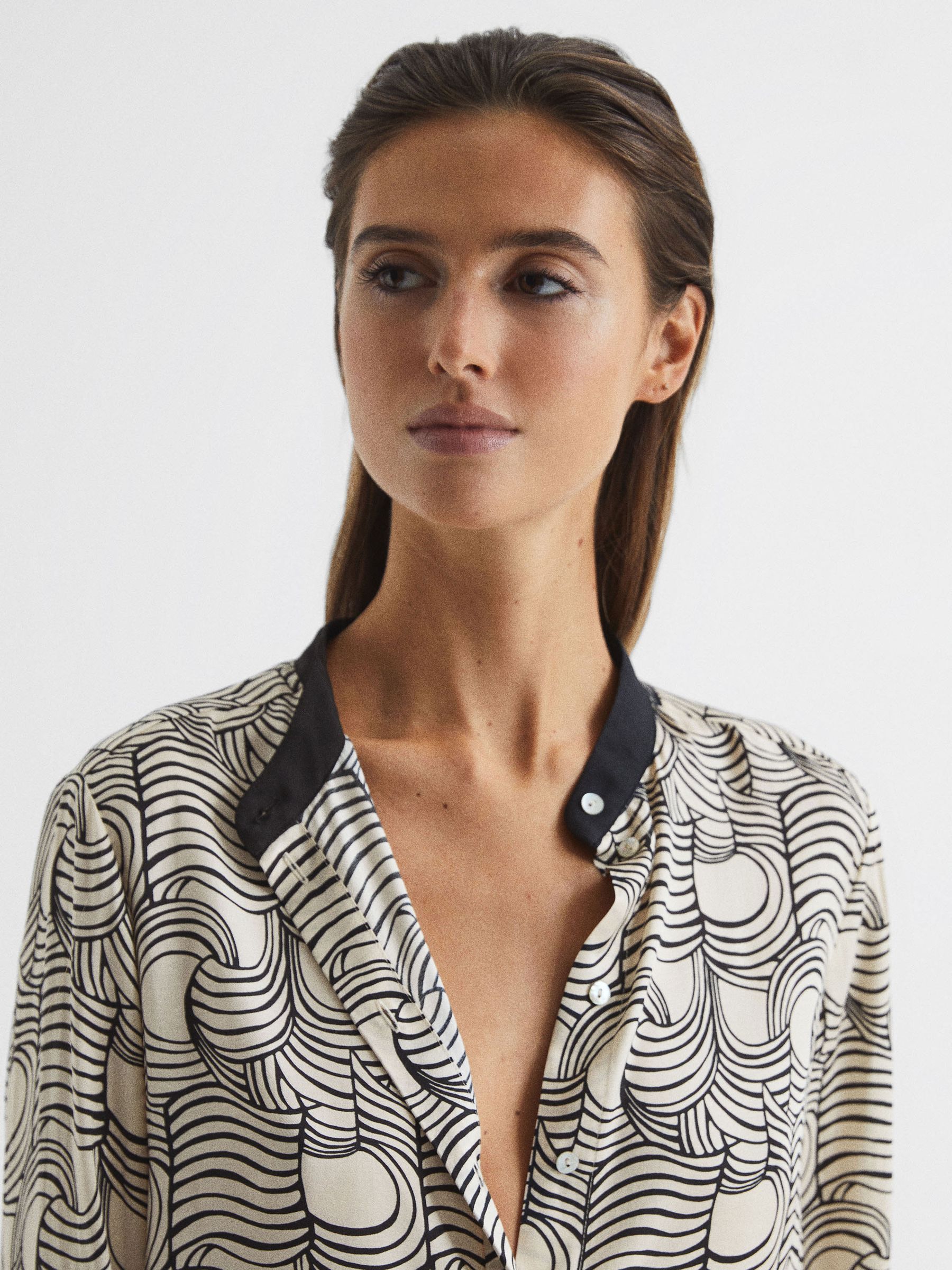 Swirl Print Shirt Blouse in Cream/Black
