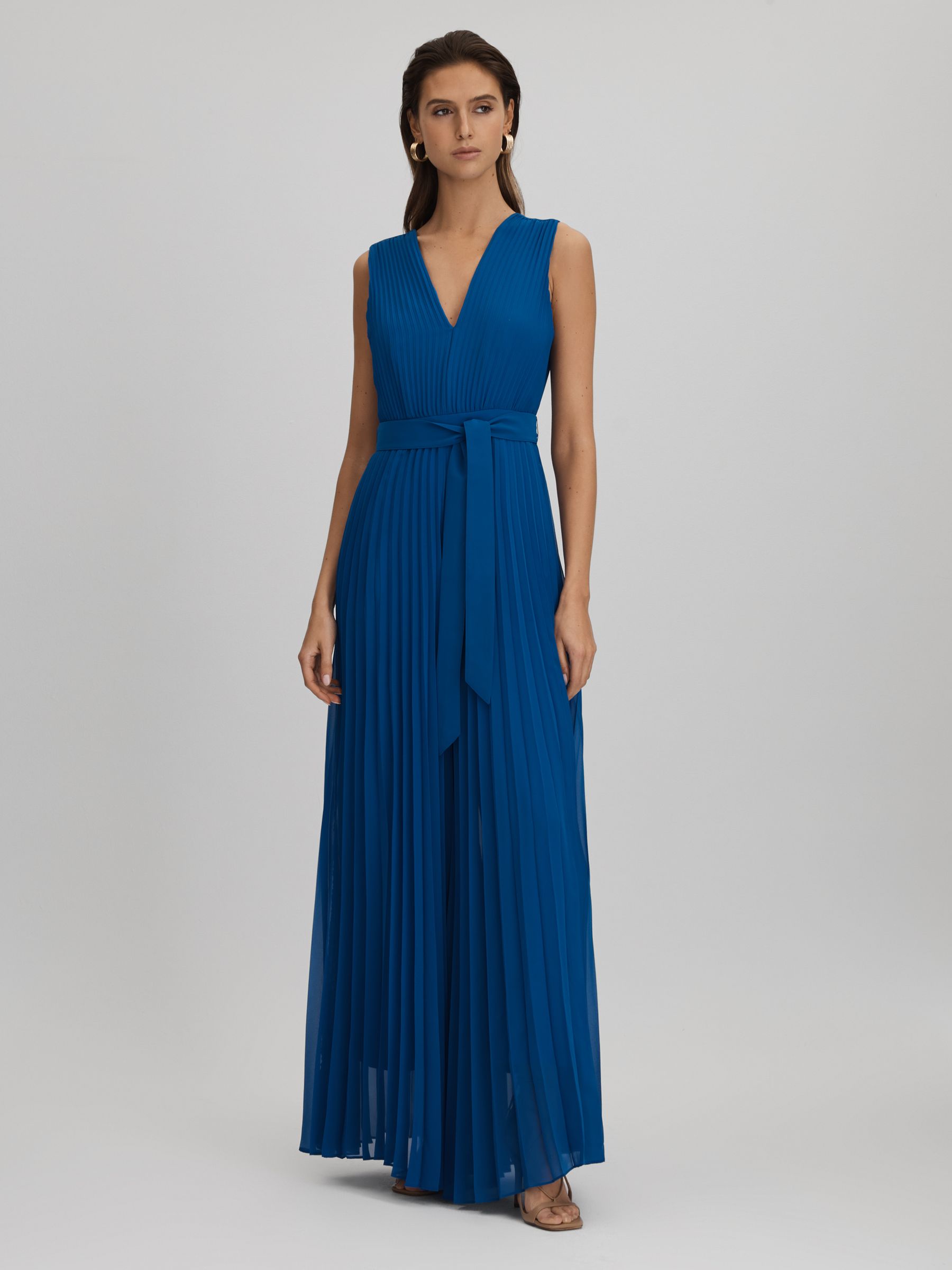Pleated Belted Jumpsuit in Cobalt Blue