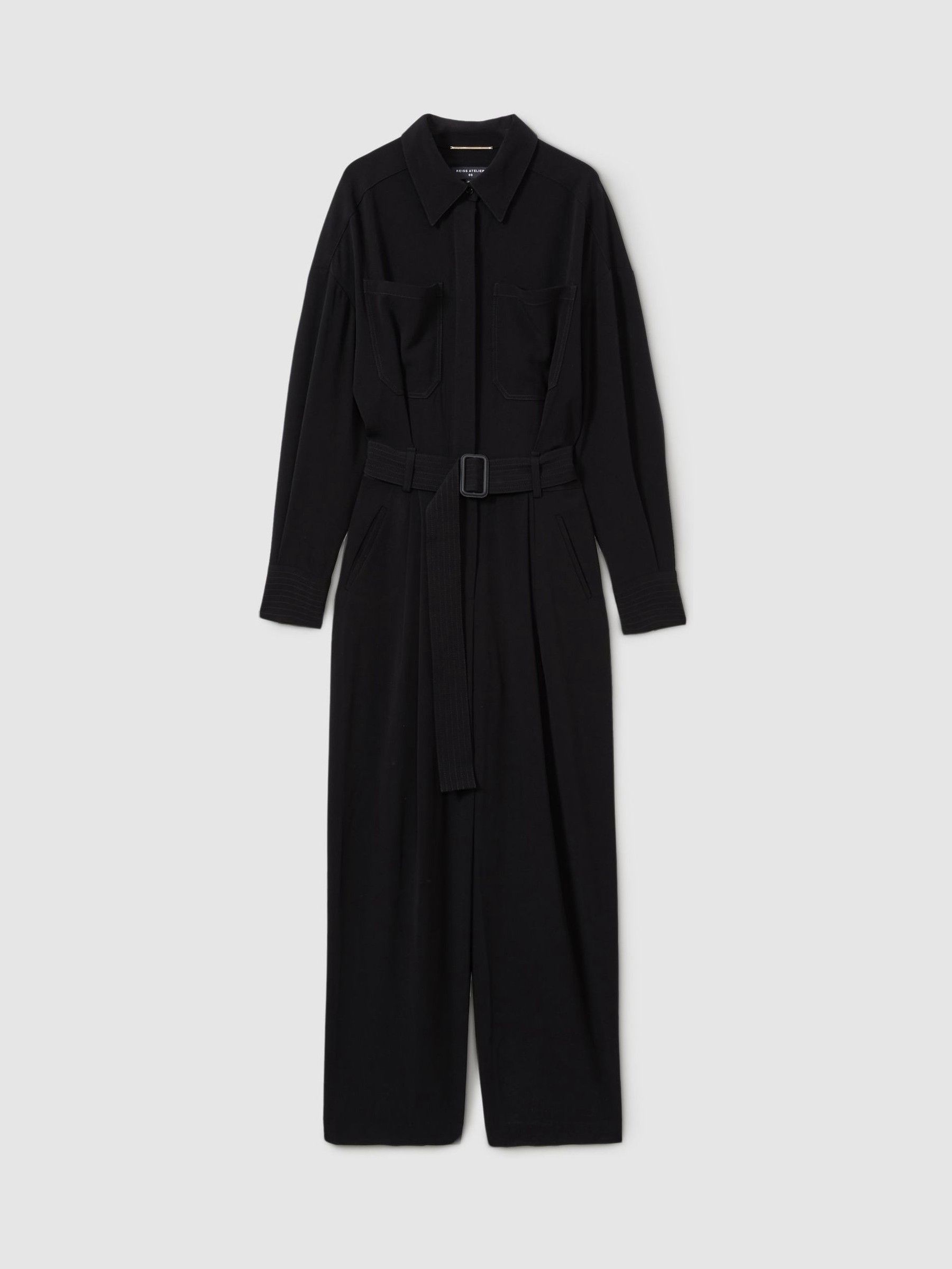 Atelier Belted Crepe Jumpsuit in Black