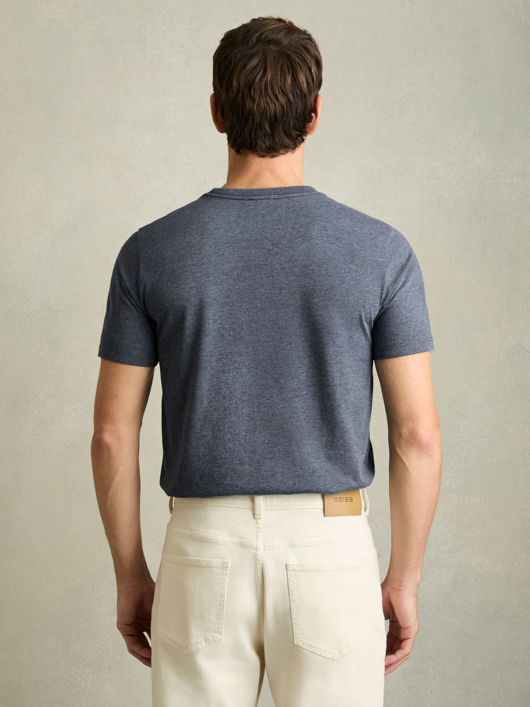 Cotton Crew Neck T-Shirt in Airforce Blue Melange