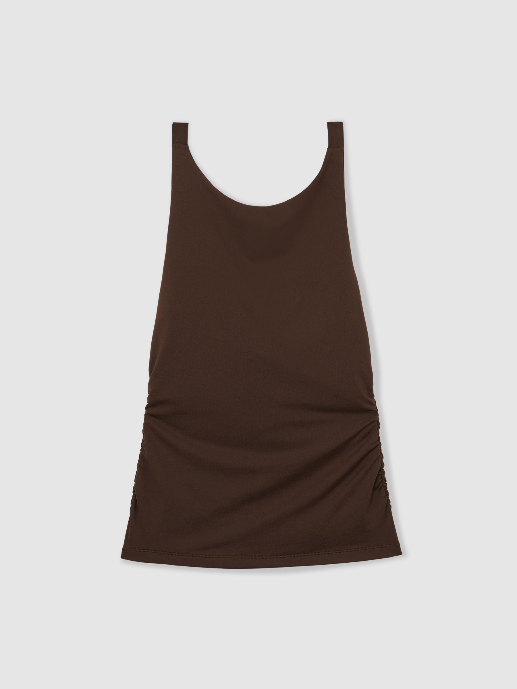 Ruched Jersey Cowl Back Vest in Chocolate Brown