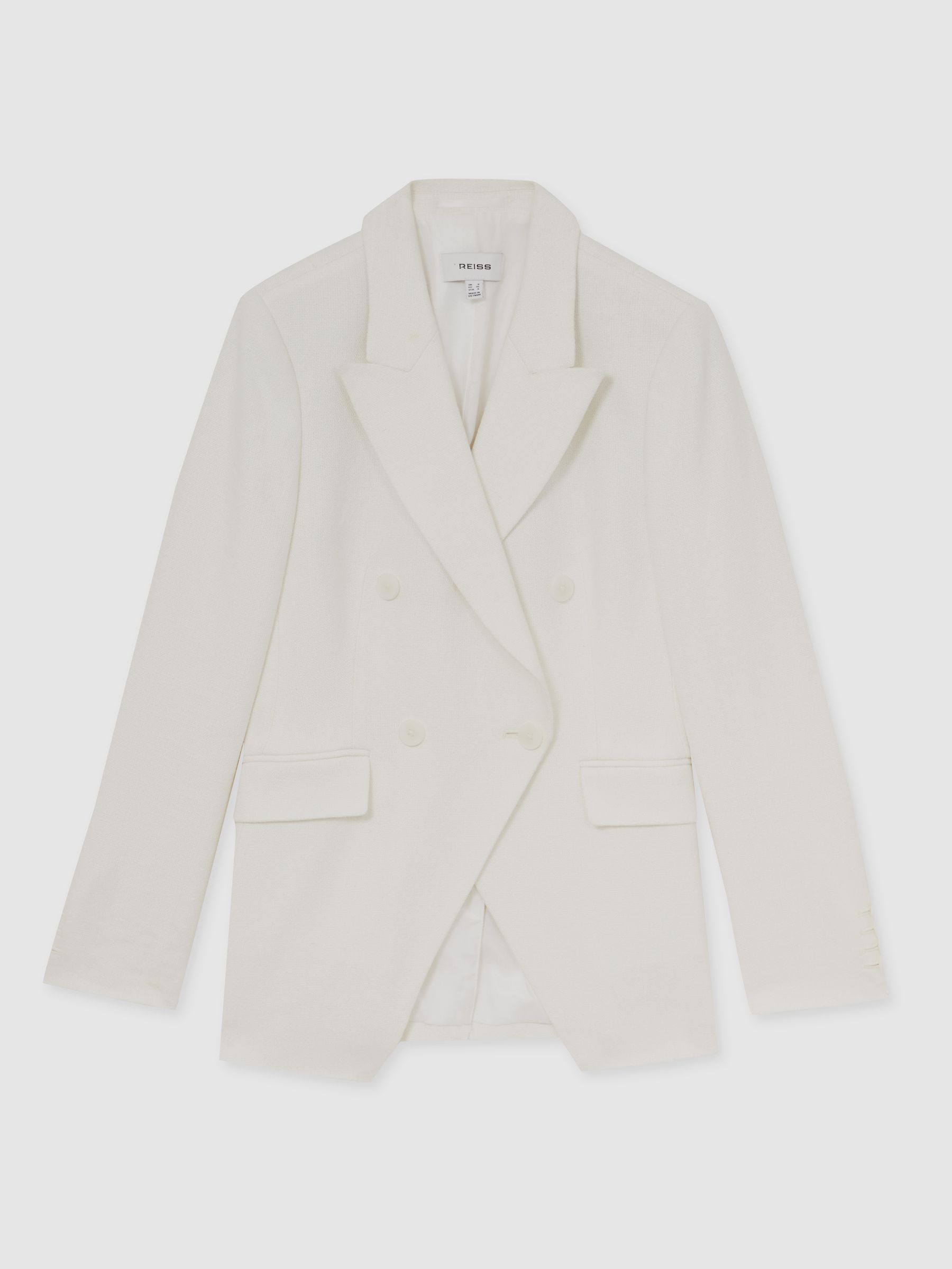 Petite Linen-Blend Double-Breasted Suit Jacket in White
