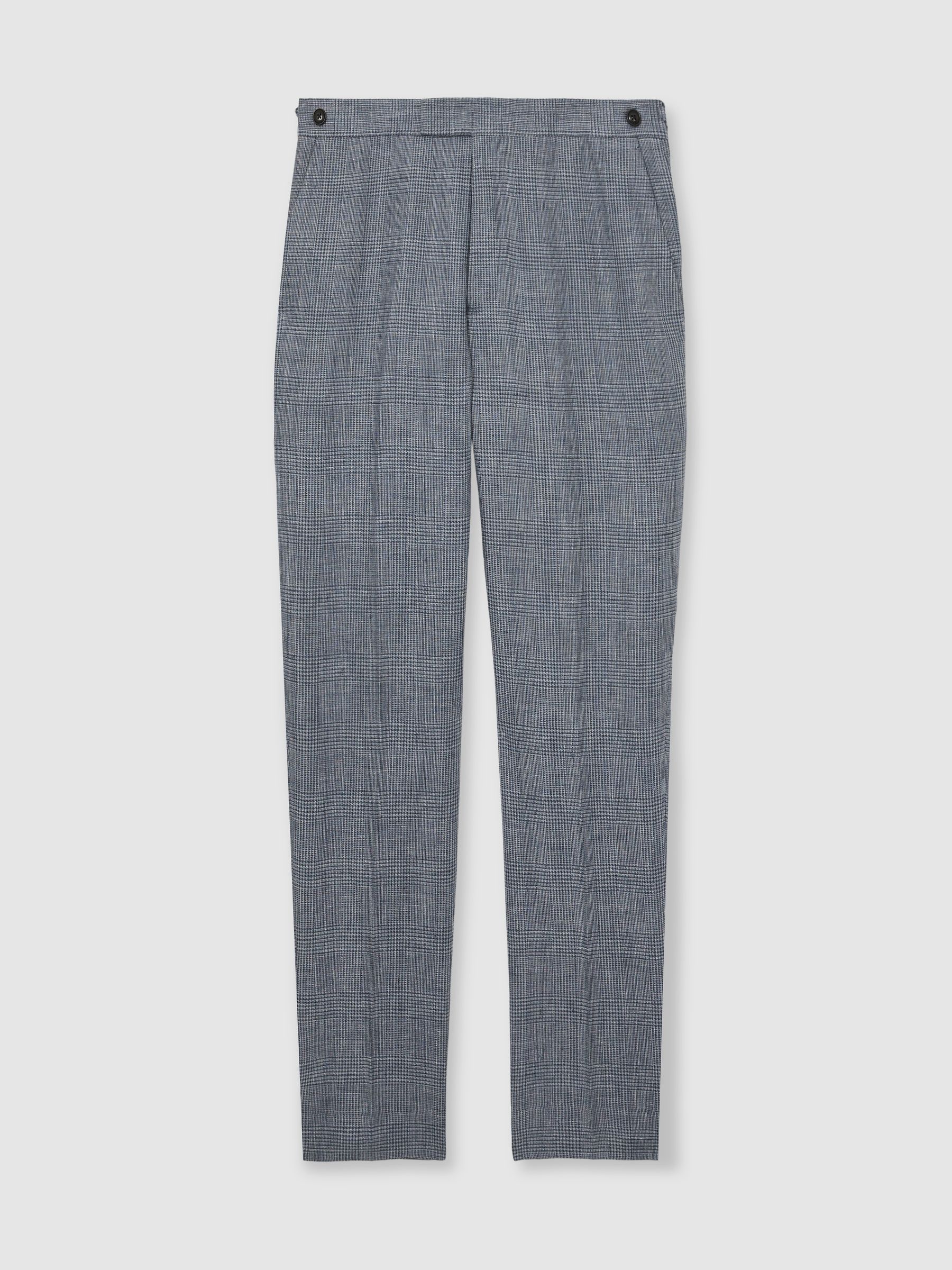 Slim Fit Linen Check Suit Trousers in Soft Blue