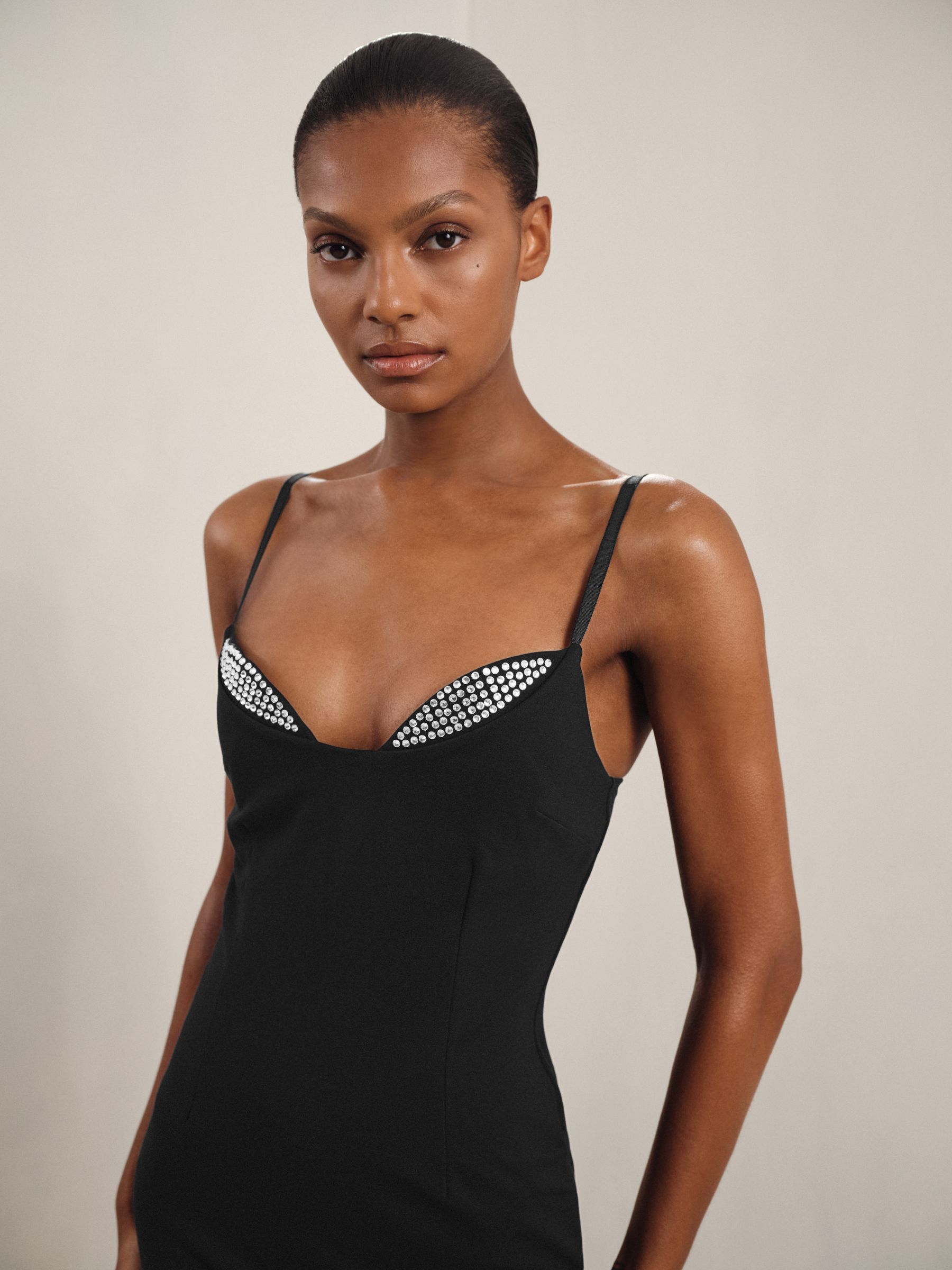 Good American Crystal-Trim Maxi Dress in Black