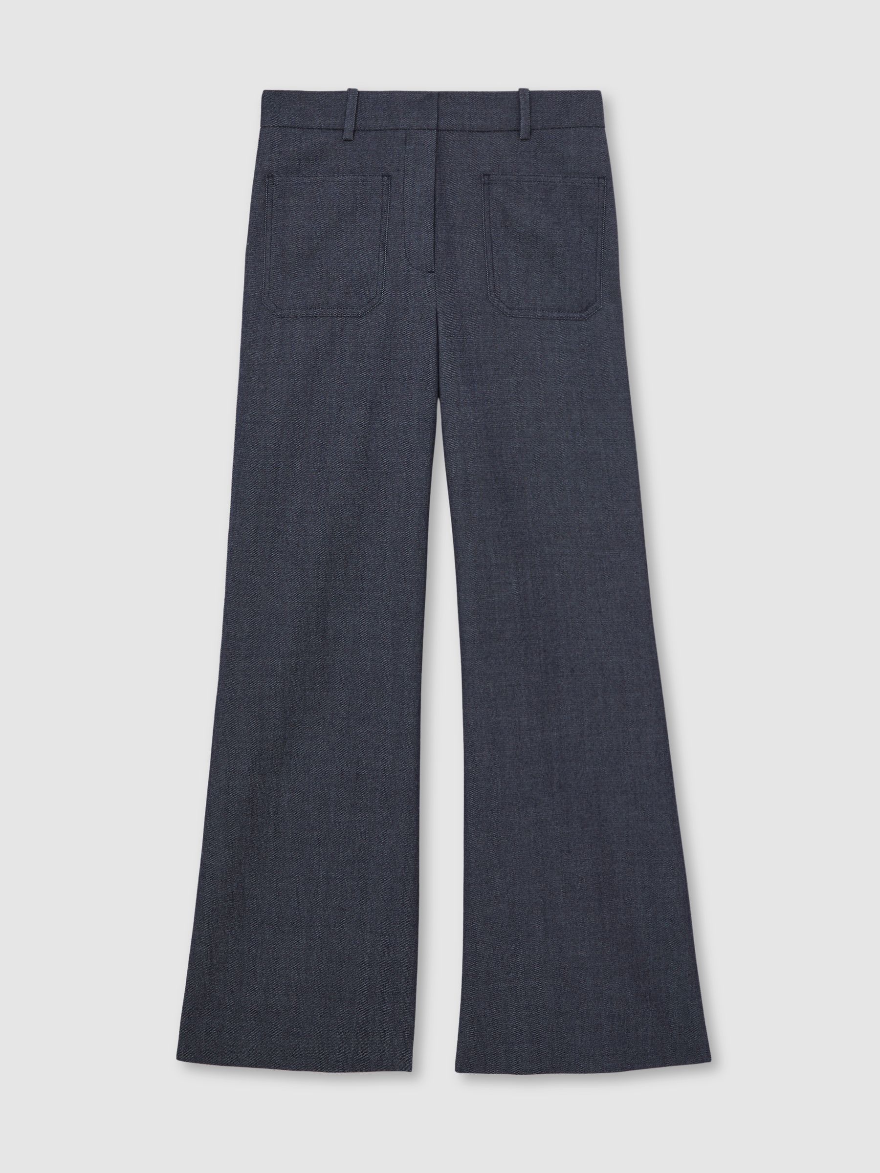 Flannel Patch-Pocket Flared Trousers with Wool in Blue