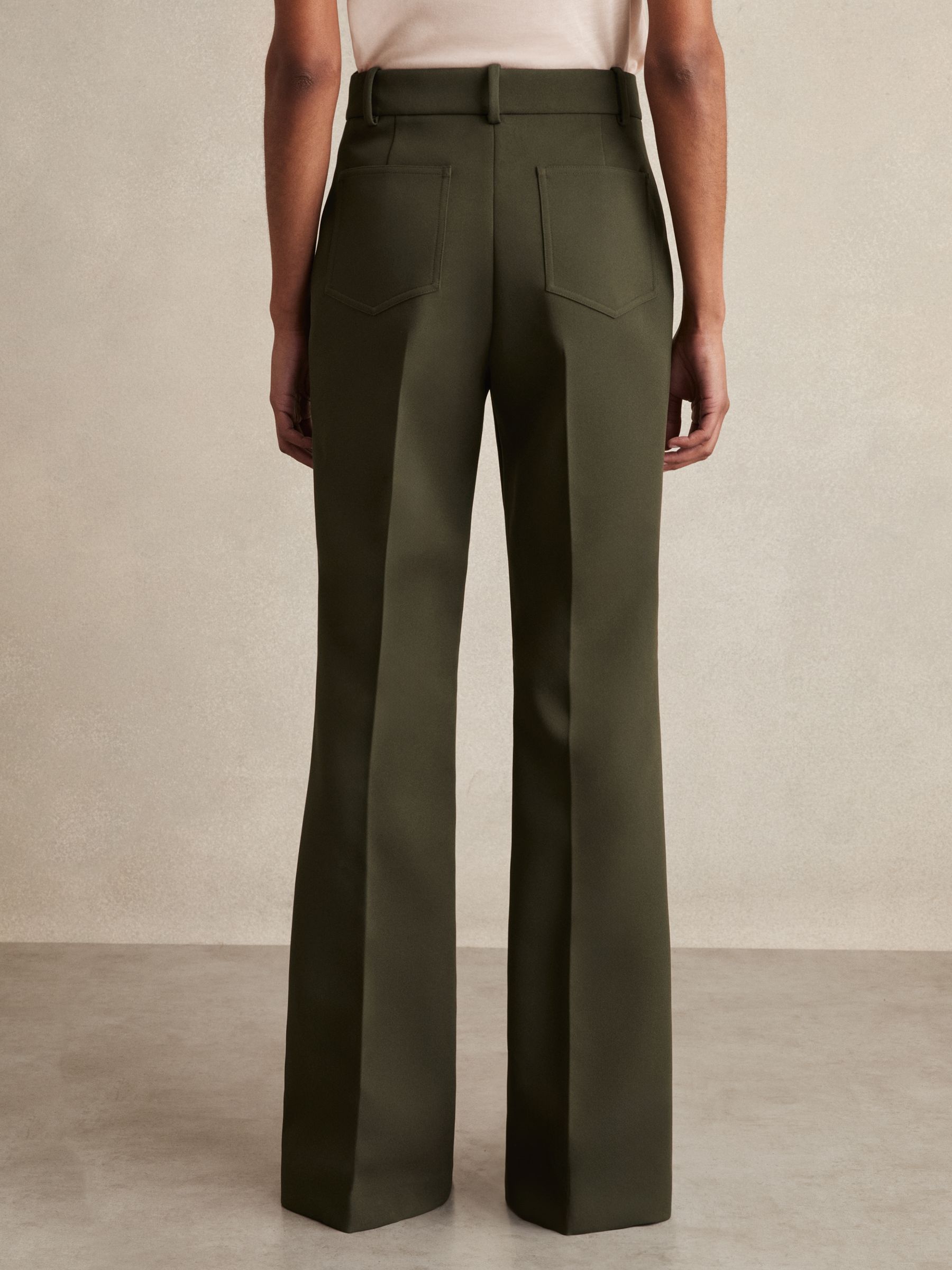Twill Patch-Pocket Flared Trousers in Green