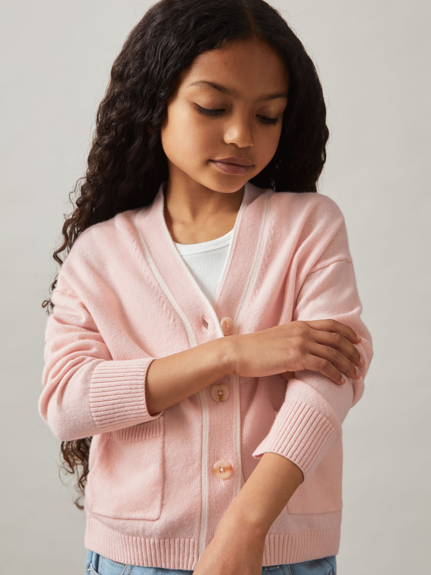 9-13 yrs Wool-Blend Tipped Cardigan in Pink