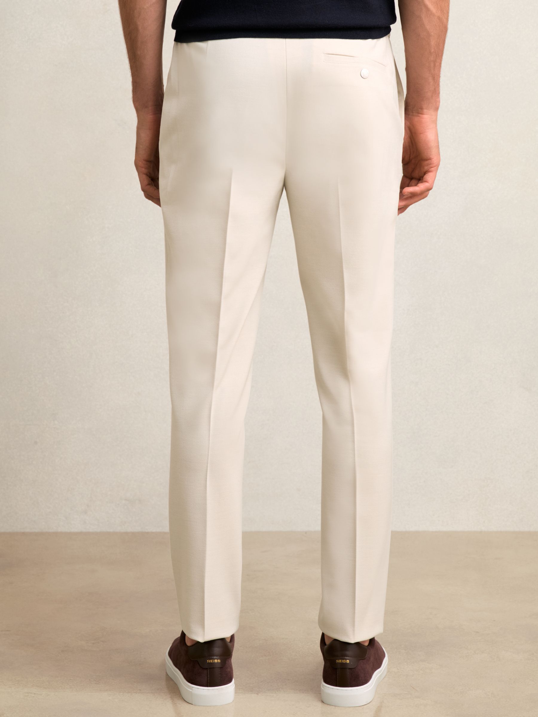 Stretch Slim Fit Drawstring Trousers in Stone