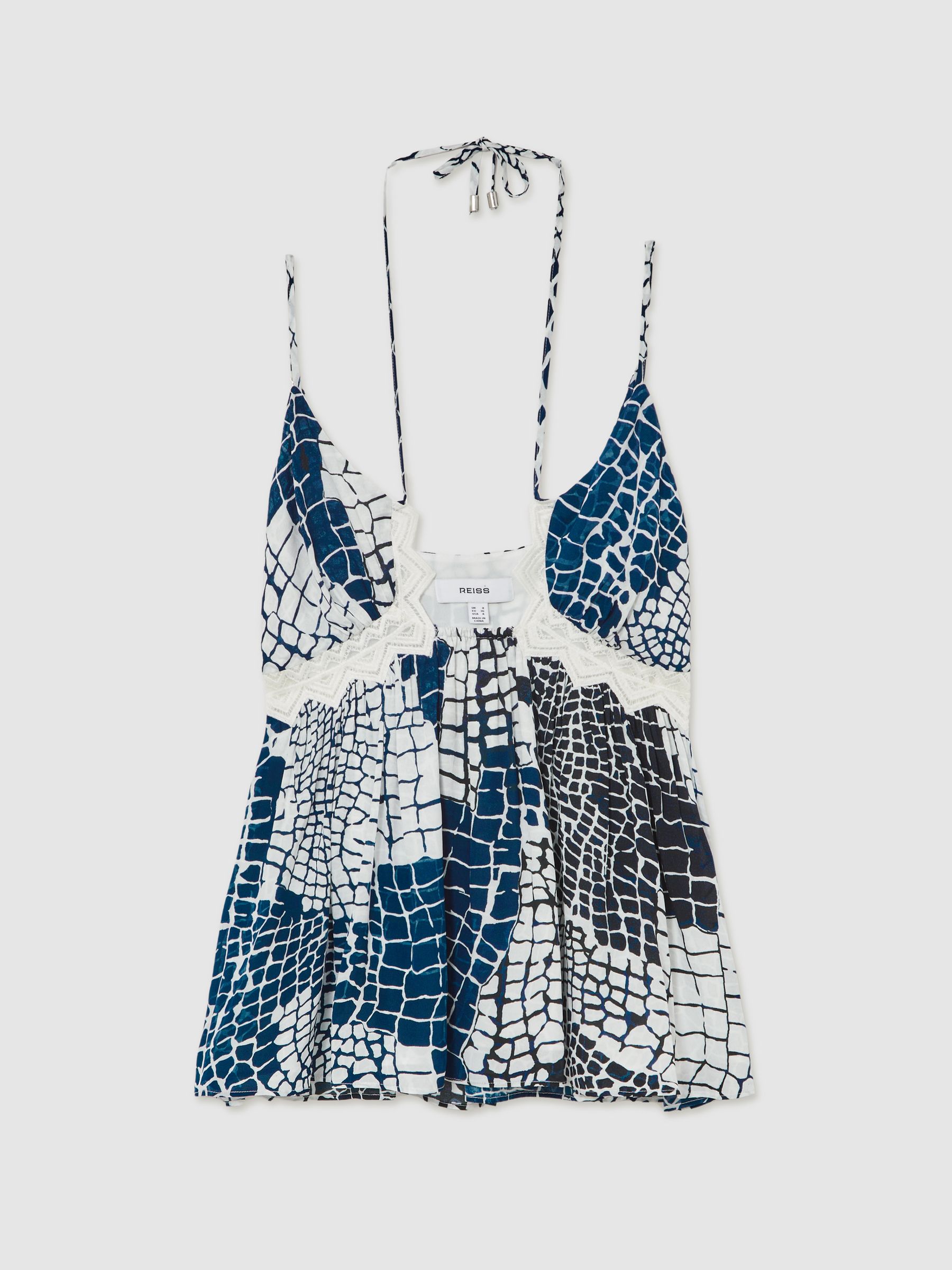 Animal Print Lace Trim Cami Top in Blue