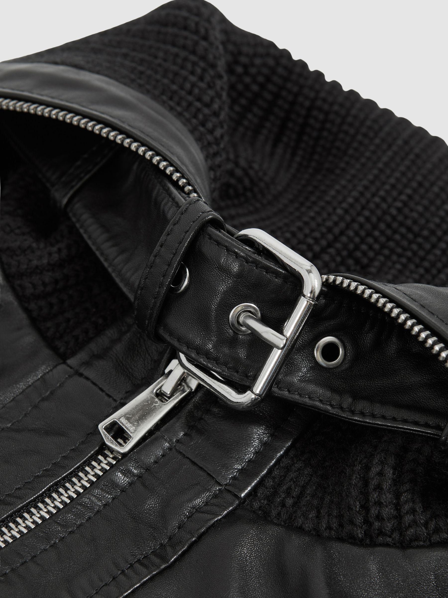 Atelier Leather Rib-Trim Jacket in Black