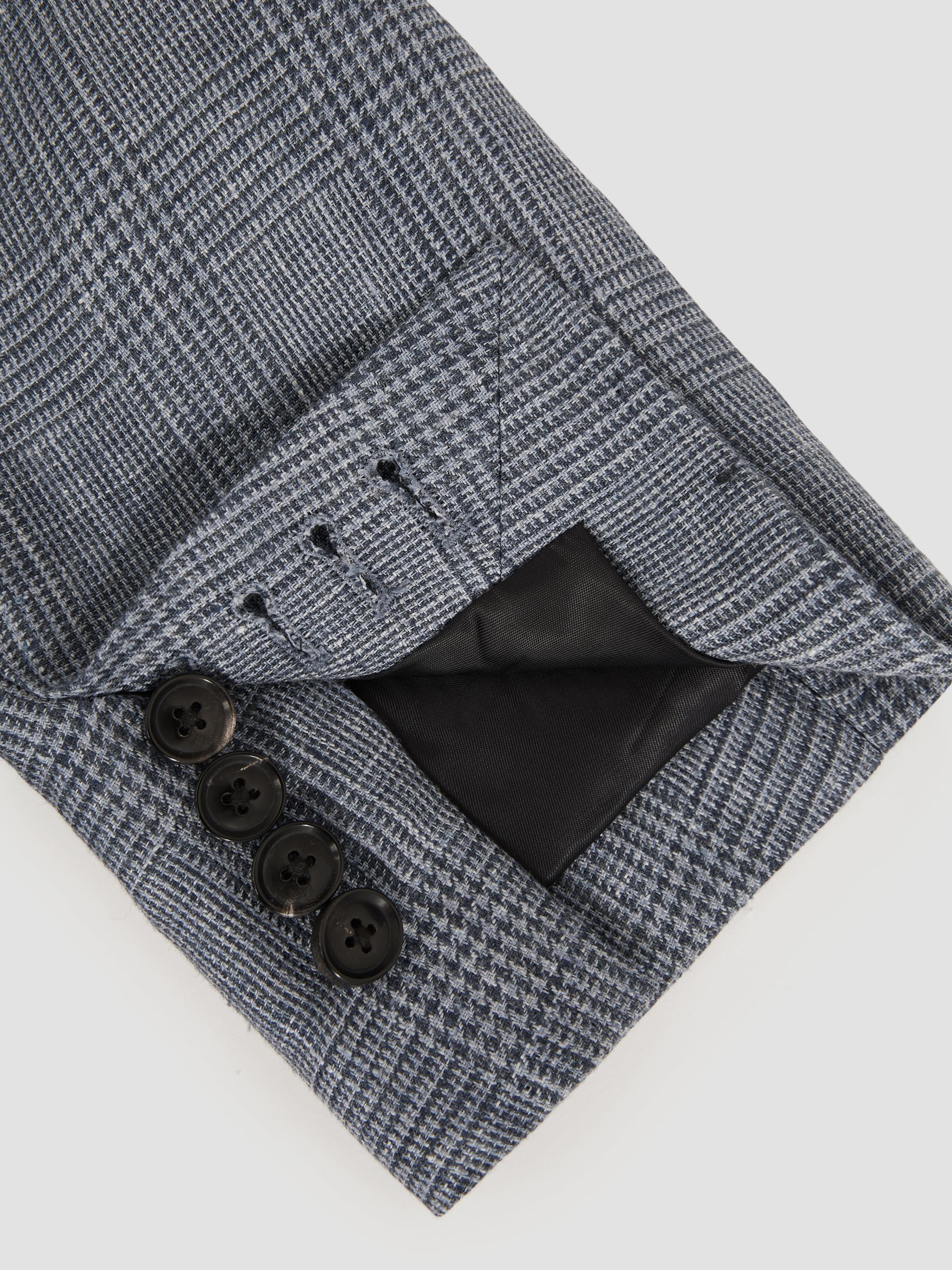 Slim Fit Single Breasted Linen Check Suit Blazer in Soft Blue