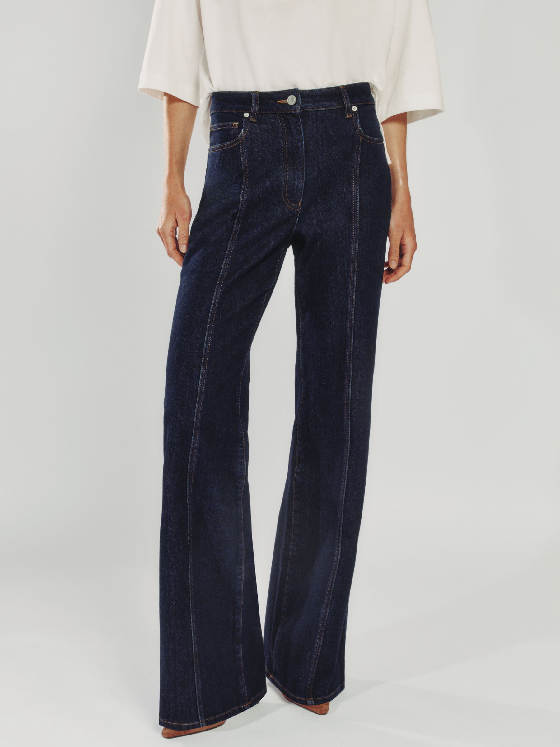 Petite Flared Seam-Detail Jeans in Indigo