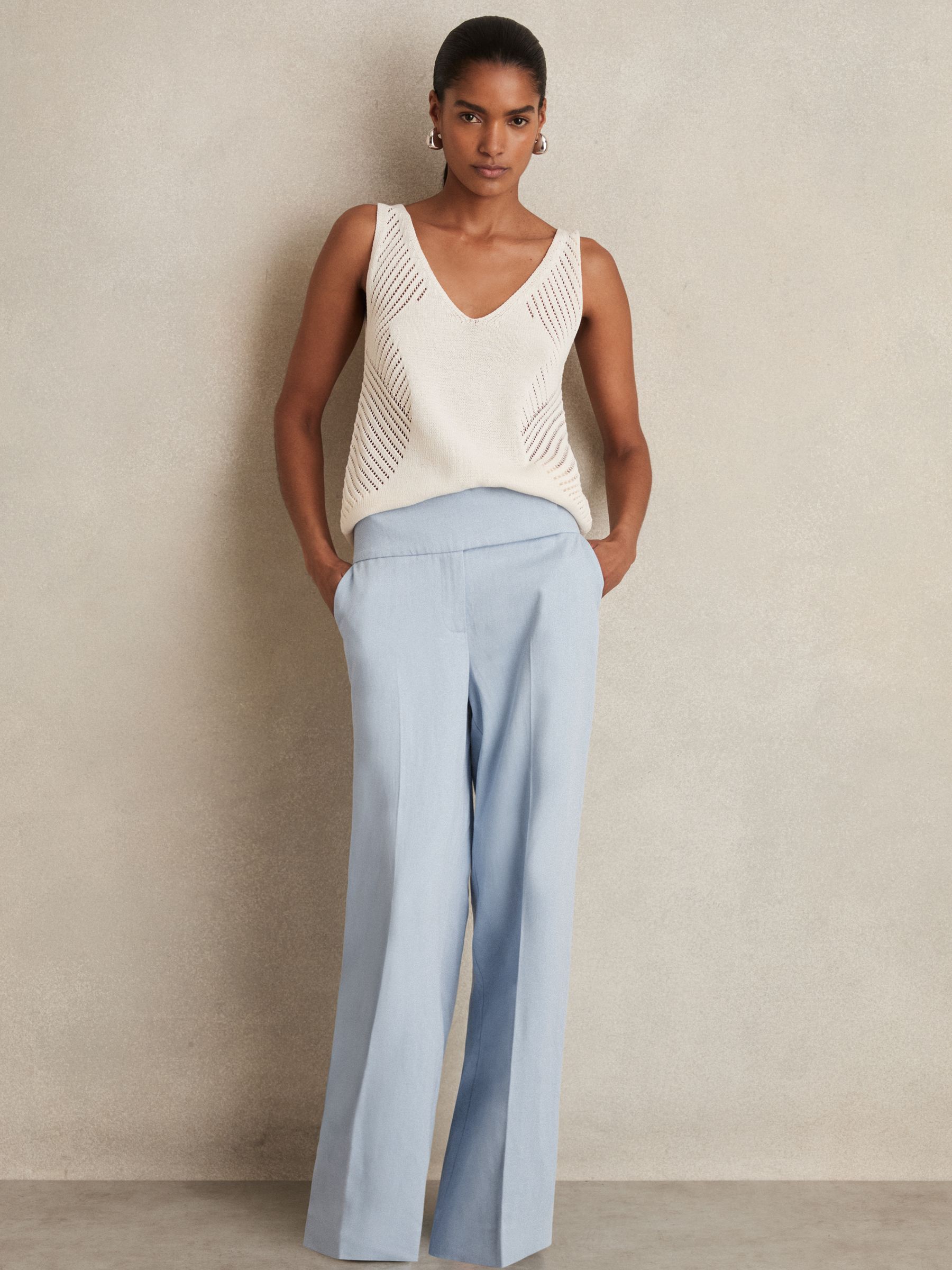 Lyocell-Linen Wide-Leg Trousers in Blue